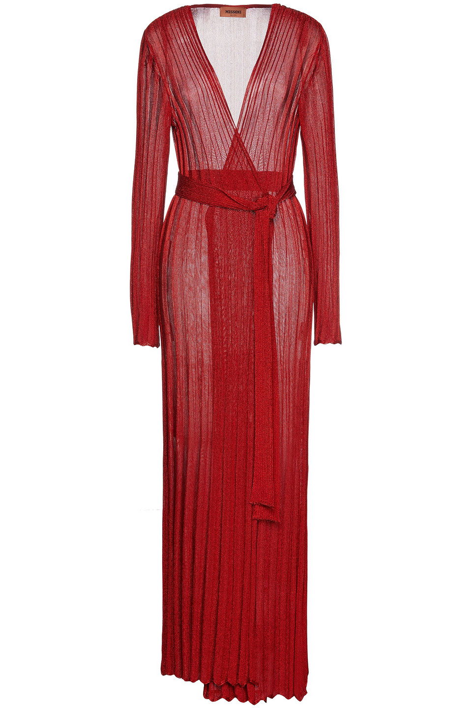 Missoni Woman Belted Metallic Ribbed-knit Cardigan Crimson Size 40