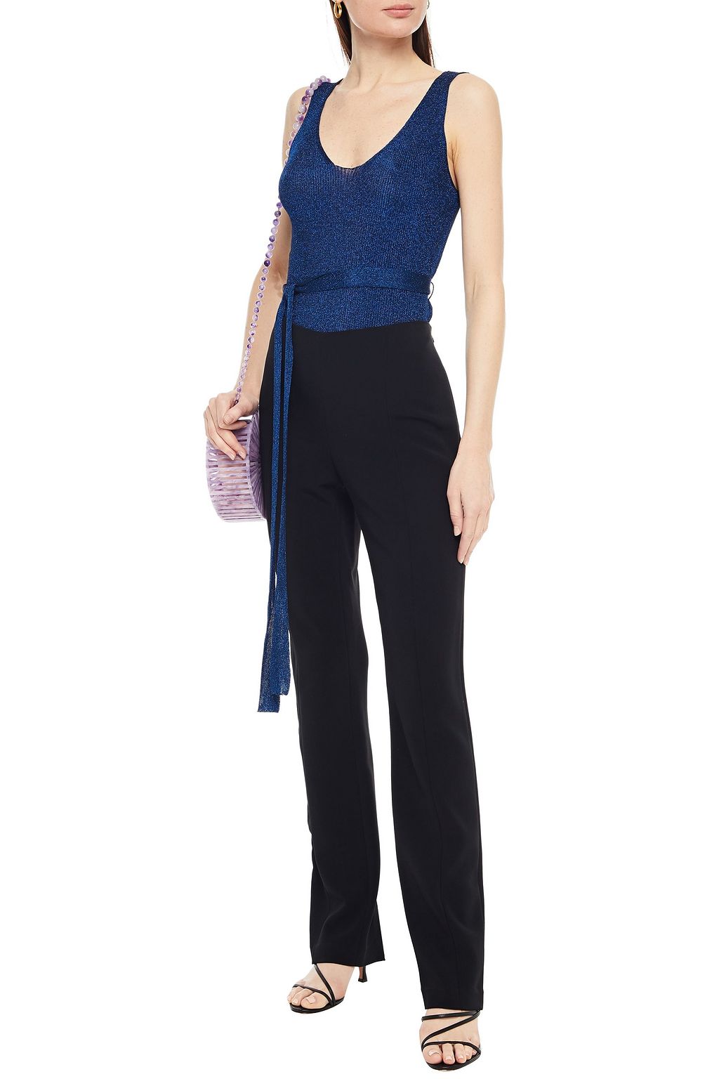 MISSONI Belted metallic ribbed-knit top