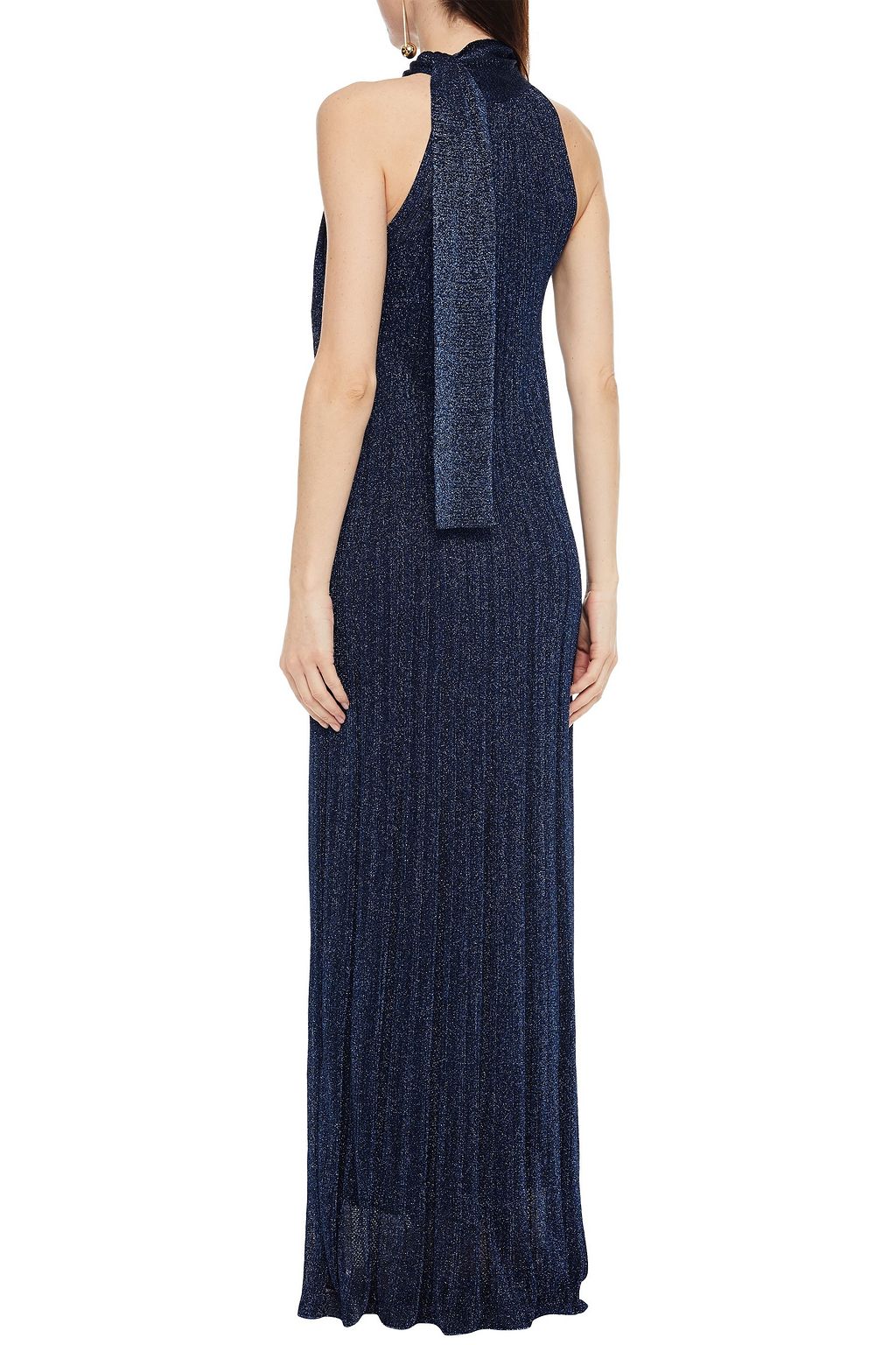 M MISSONI Tie-neck metallic crochet-knit maxi dress