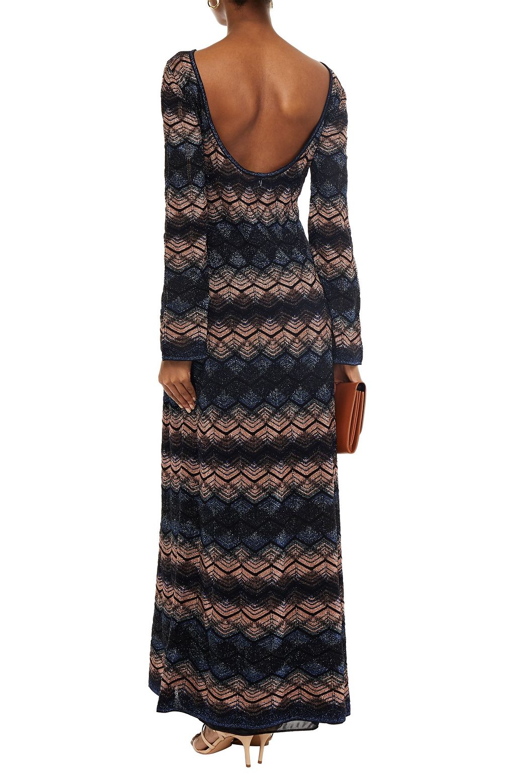 M MISSONI Open-back metallic crochet-knit maxi dress