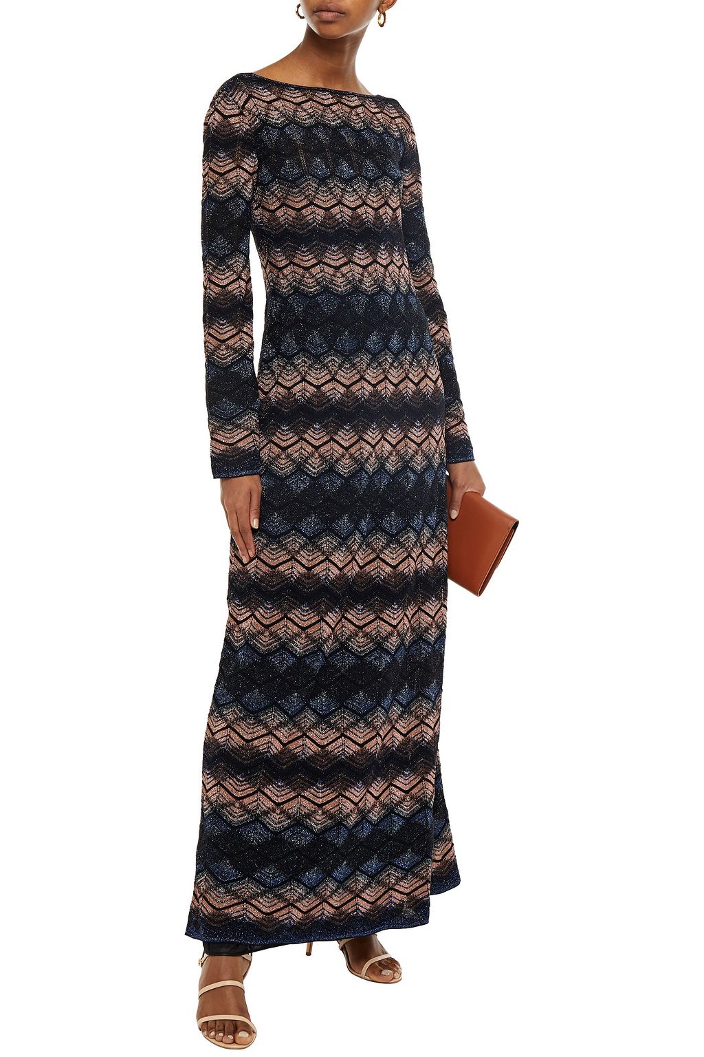 M MISSONI Open-back metallic crochet-knit maxi dress