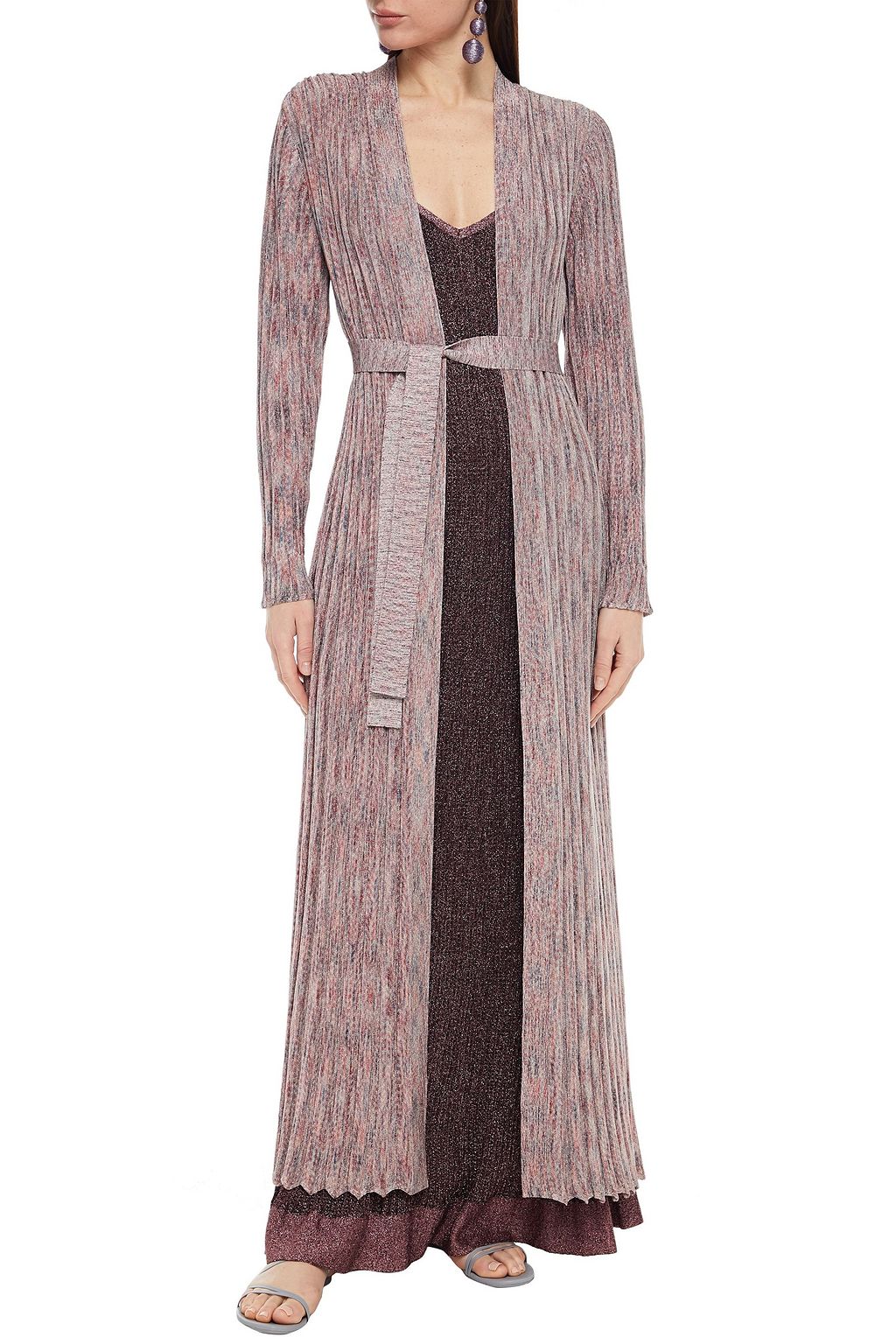 MISSONI Belted metallic ribbed-knit cardigan