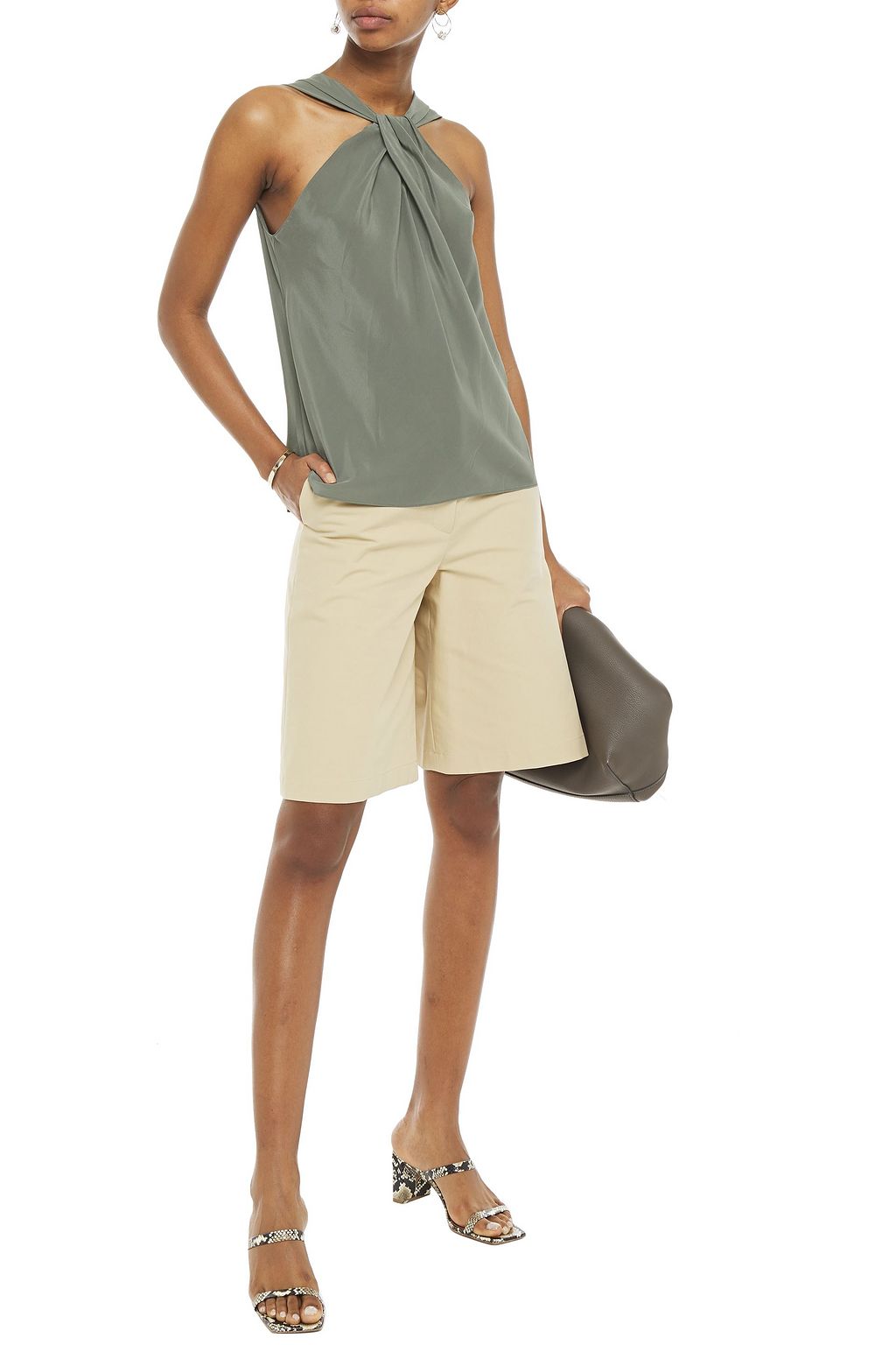 THEORY Twist-front washed-silk top