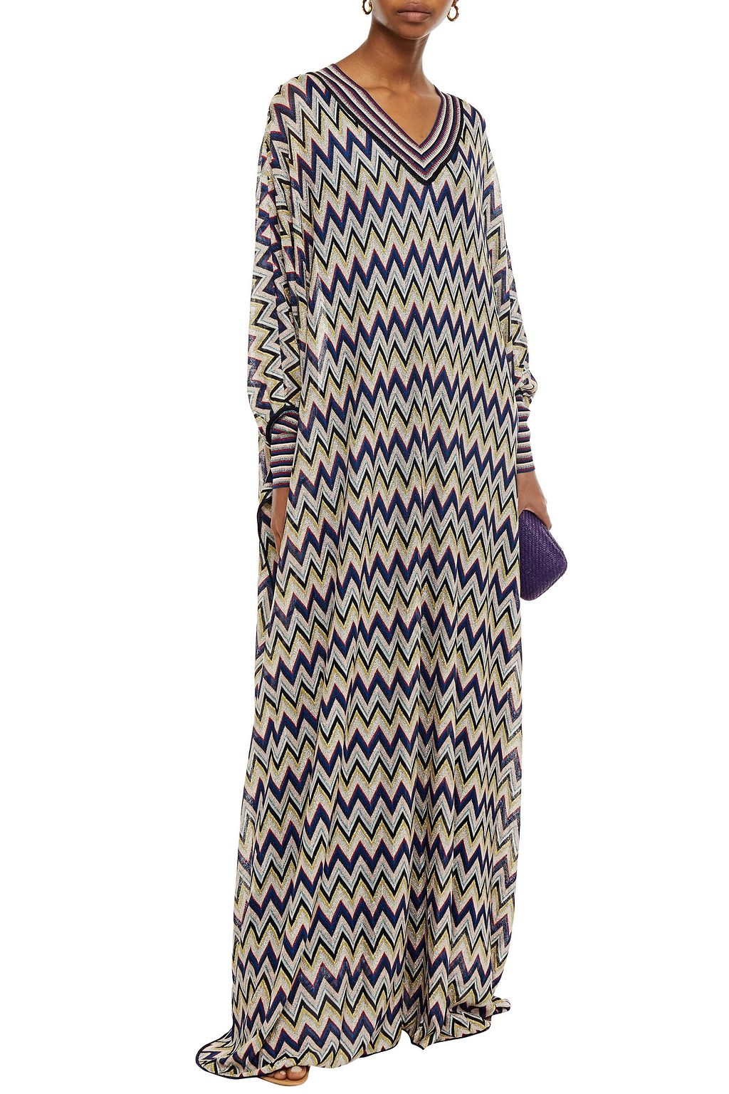 MISSONI Oversized metallic crochet-knit kaftan