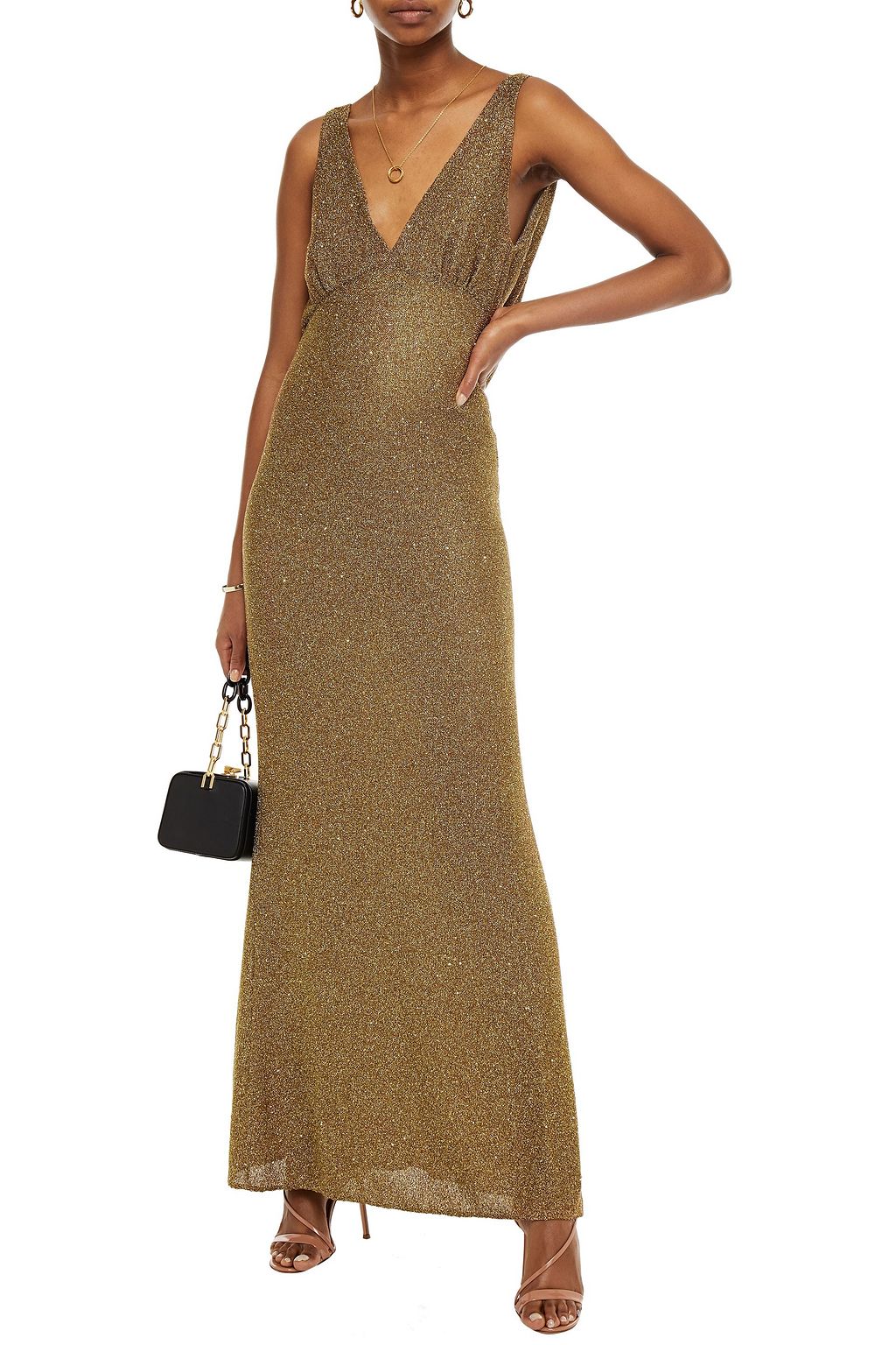 MISSONI Draped sequin-embellished metallic stretch-knit gown