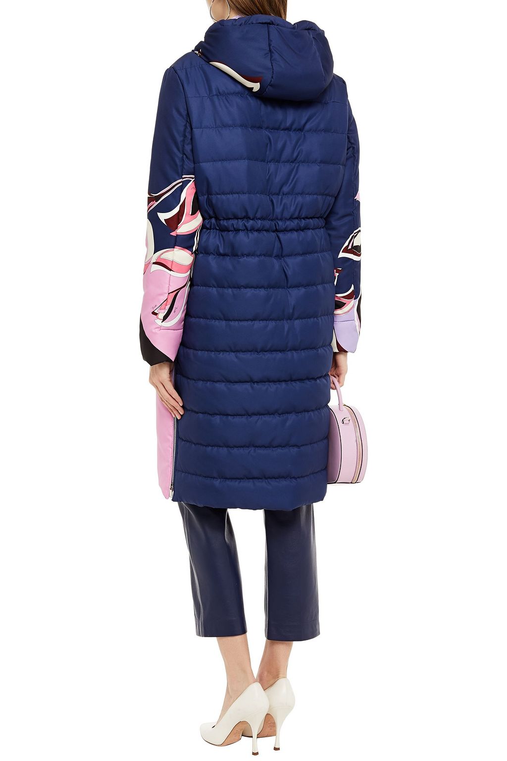 PUCCI Ruched printed satin-shell hooded coat