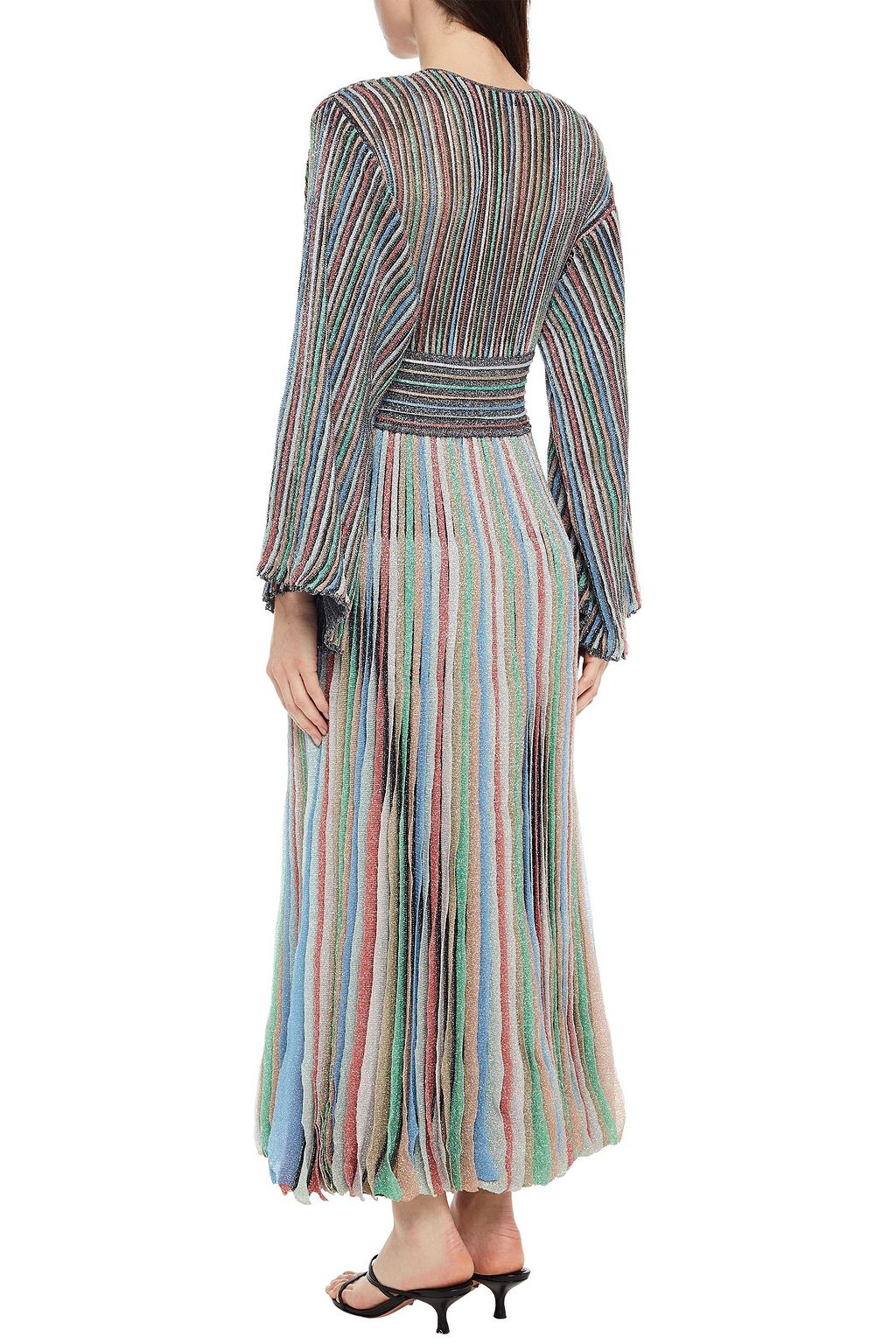 MISSONI Pleated metallic crochet-knit midi dress