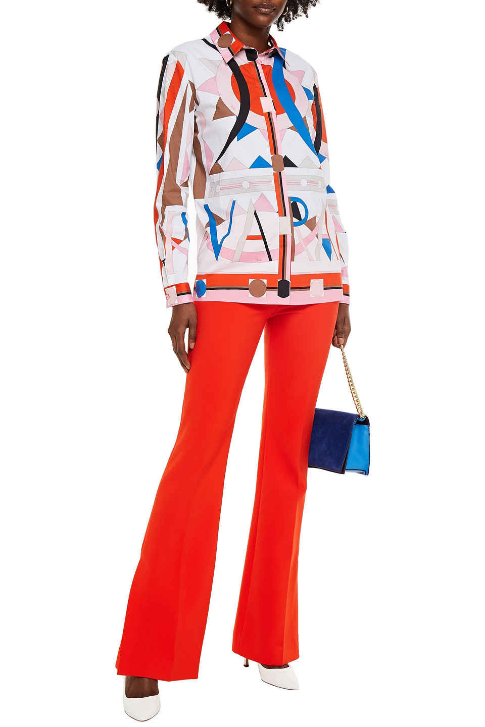 Click to view more detailed imagery on our partner's website Emilio Pucci Paneled Printed Stretch-cotton Poplin Shirt In White
