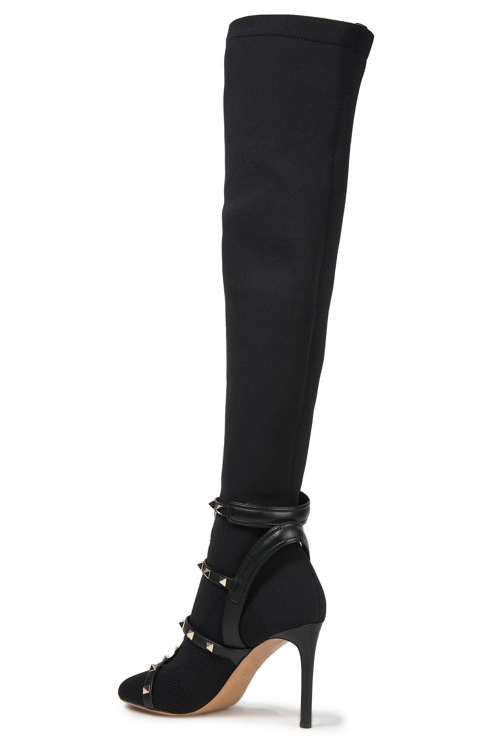 VALENTINO GARAVANI Rockstud leathertrimmed stretchknit overtheknee