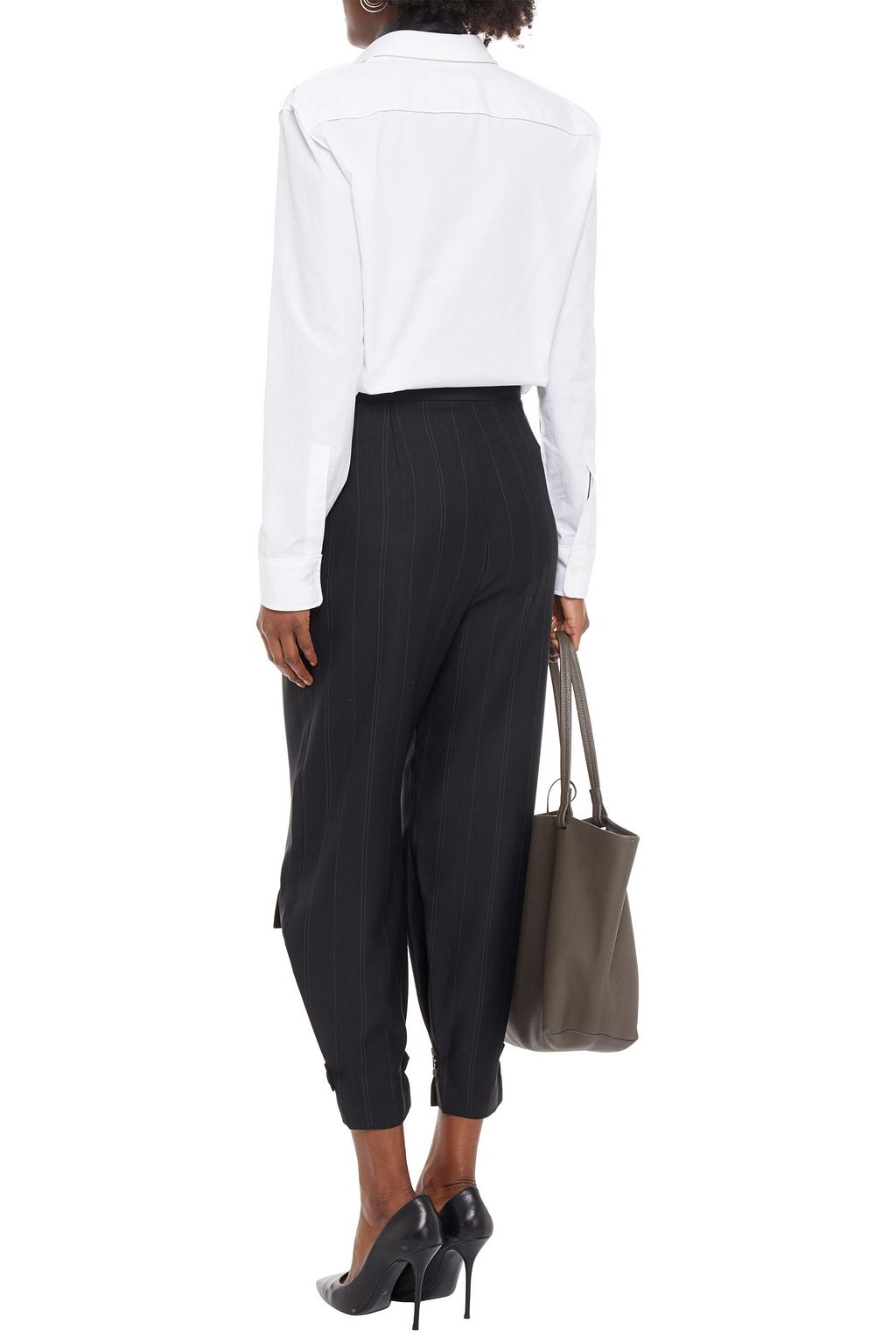STELLA MCCARTNEY Cropped pinstriped wool-blend twill tapered pants