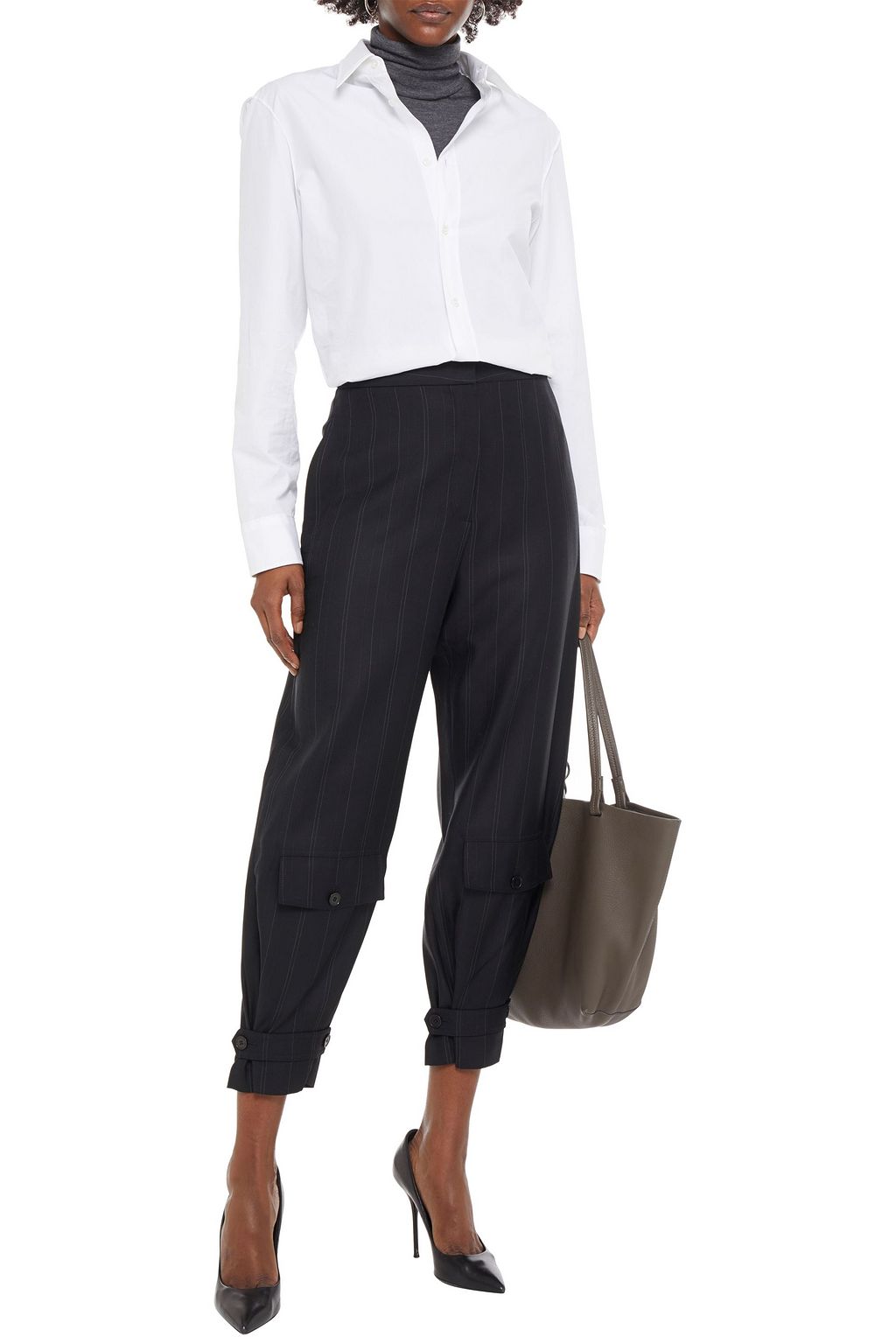 STELLA MCCARTNEY Cropped pinstriped wool-blend twill tapered pants