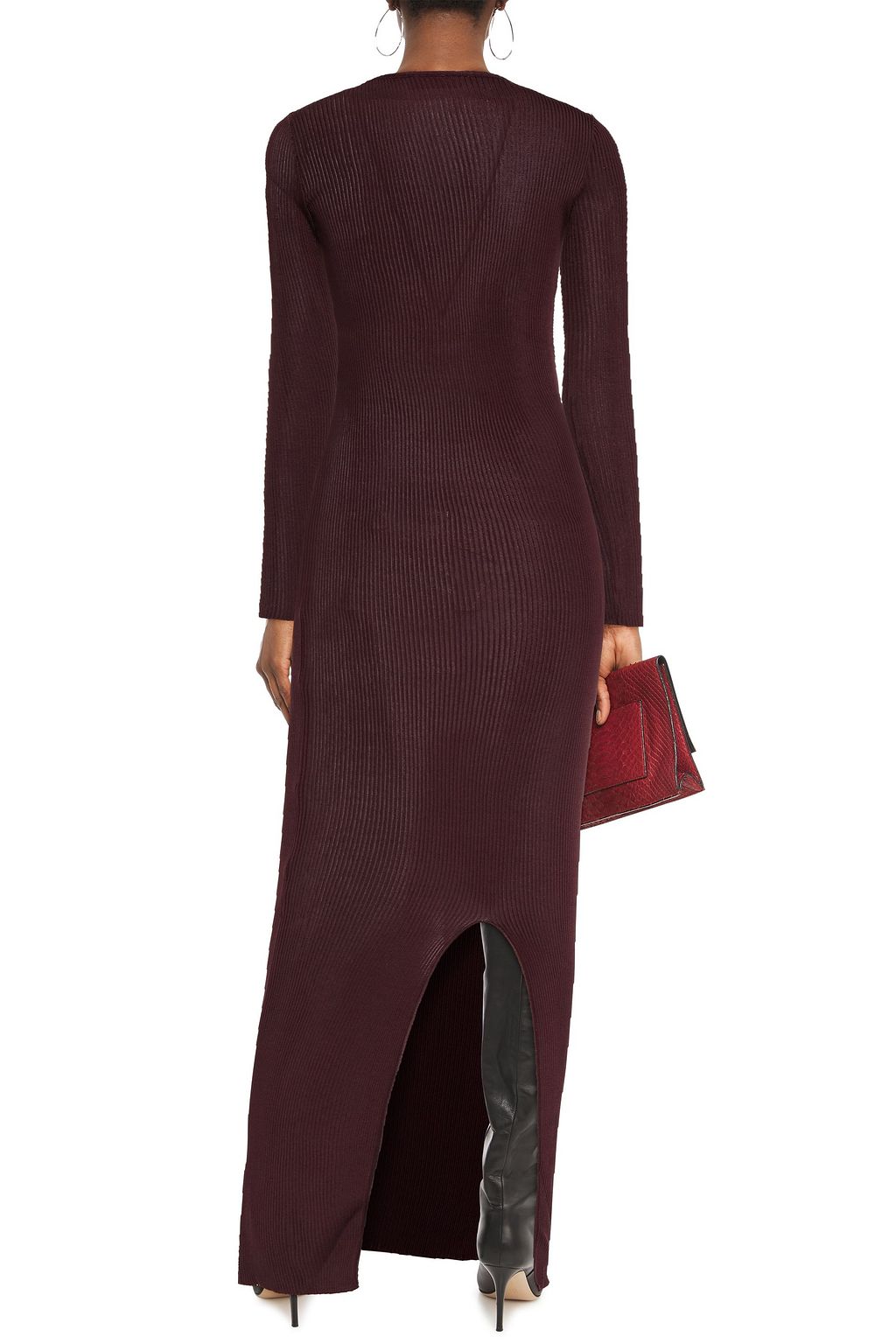 MISSONI Belted layered ribbed-knit hooded maxi dress