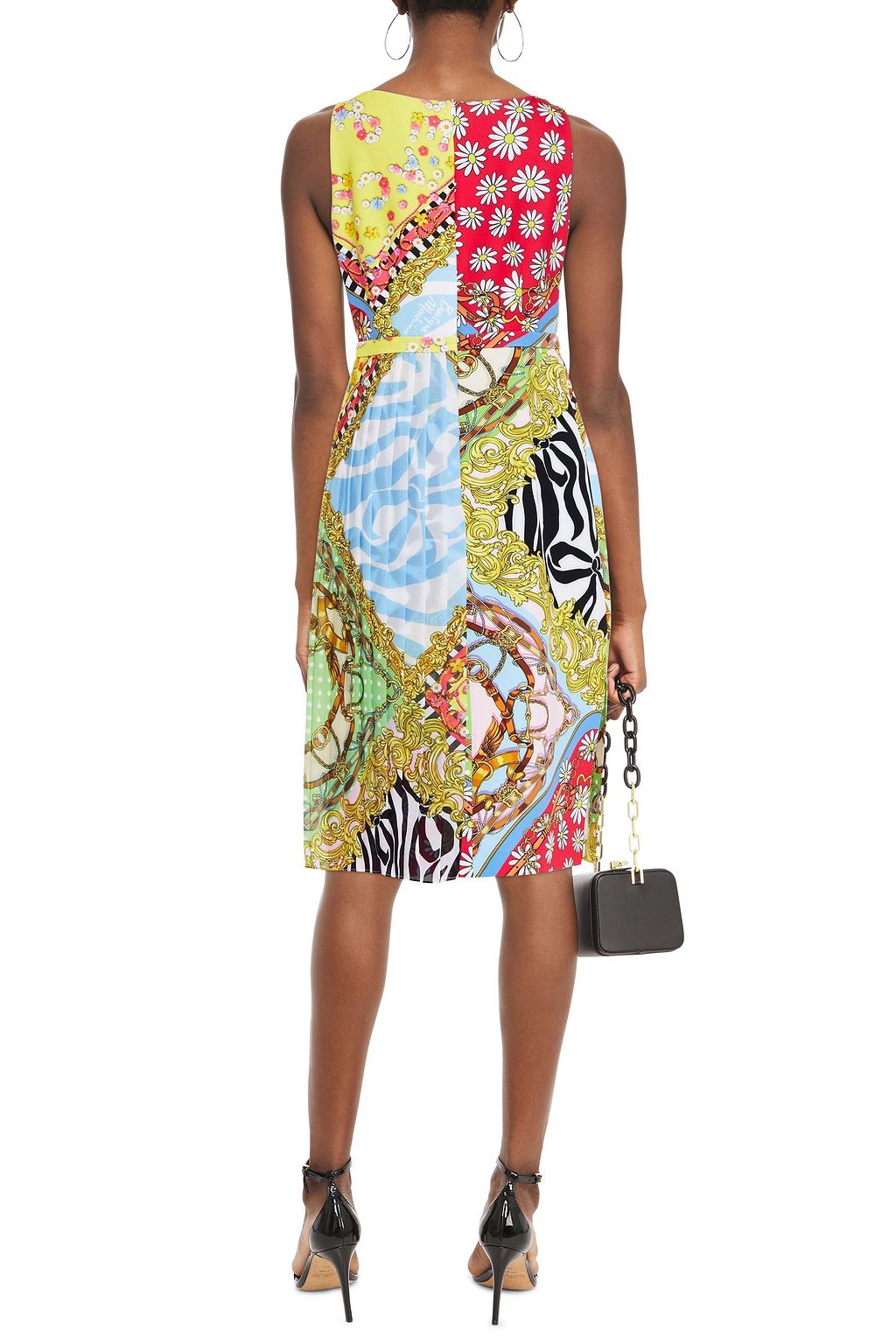 BOUTIQUE MOSCHINO Pleated crepe de chine-paneled printed cady midi dress