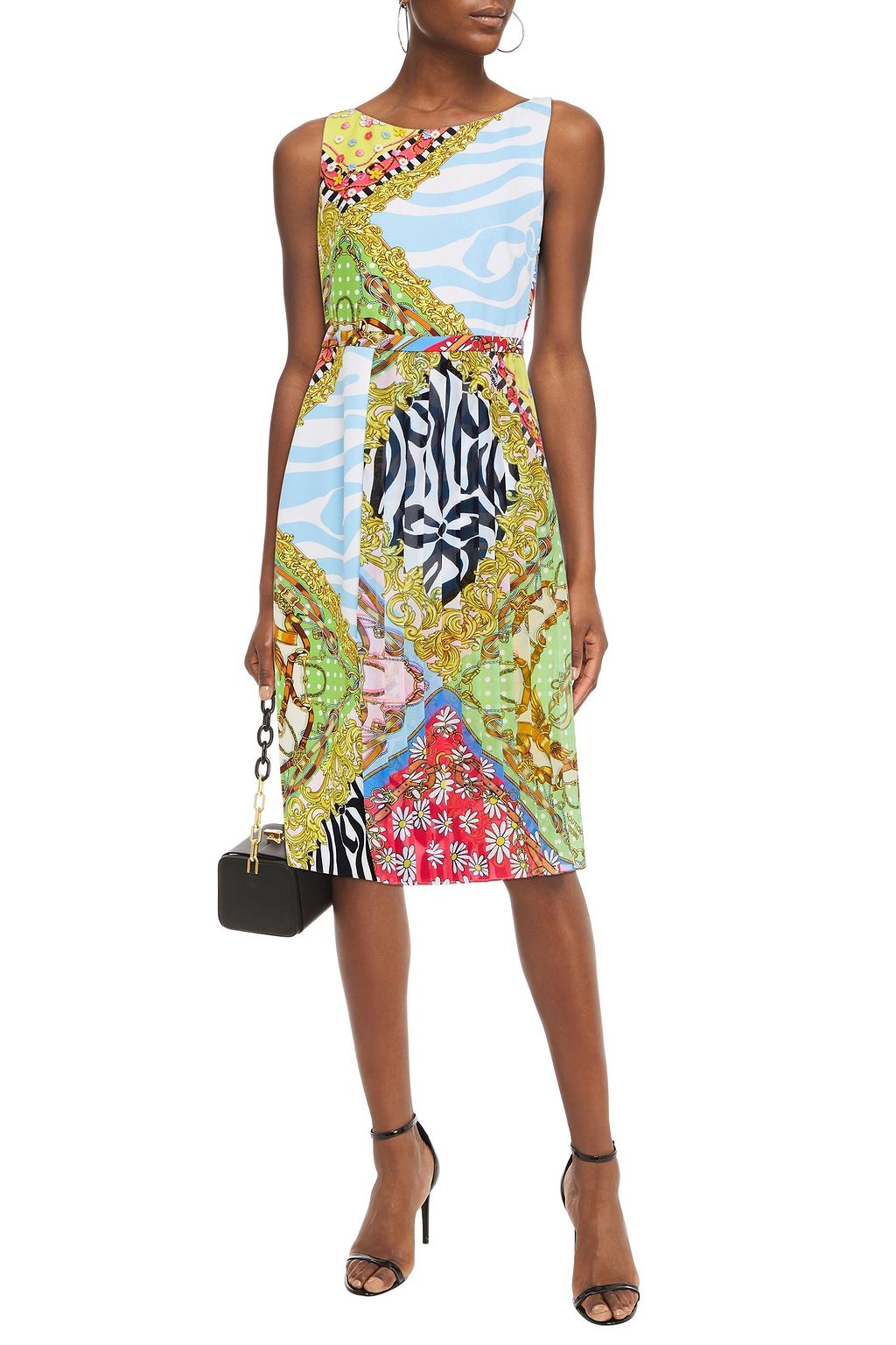 BOUTIQUE MOSCHINO Pleated crepe de chine-paneled printed cady midi dress