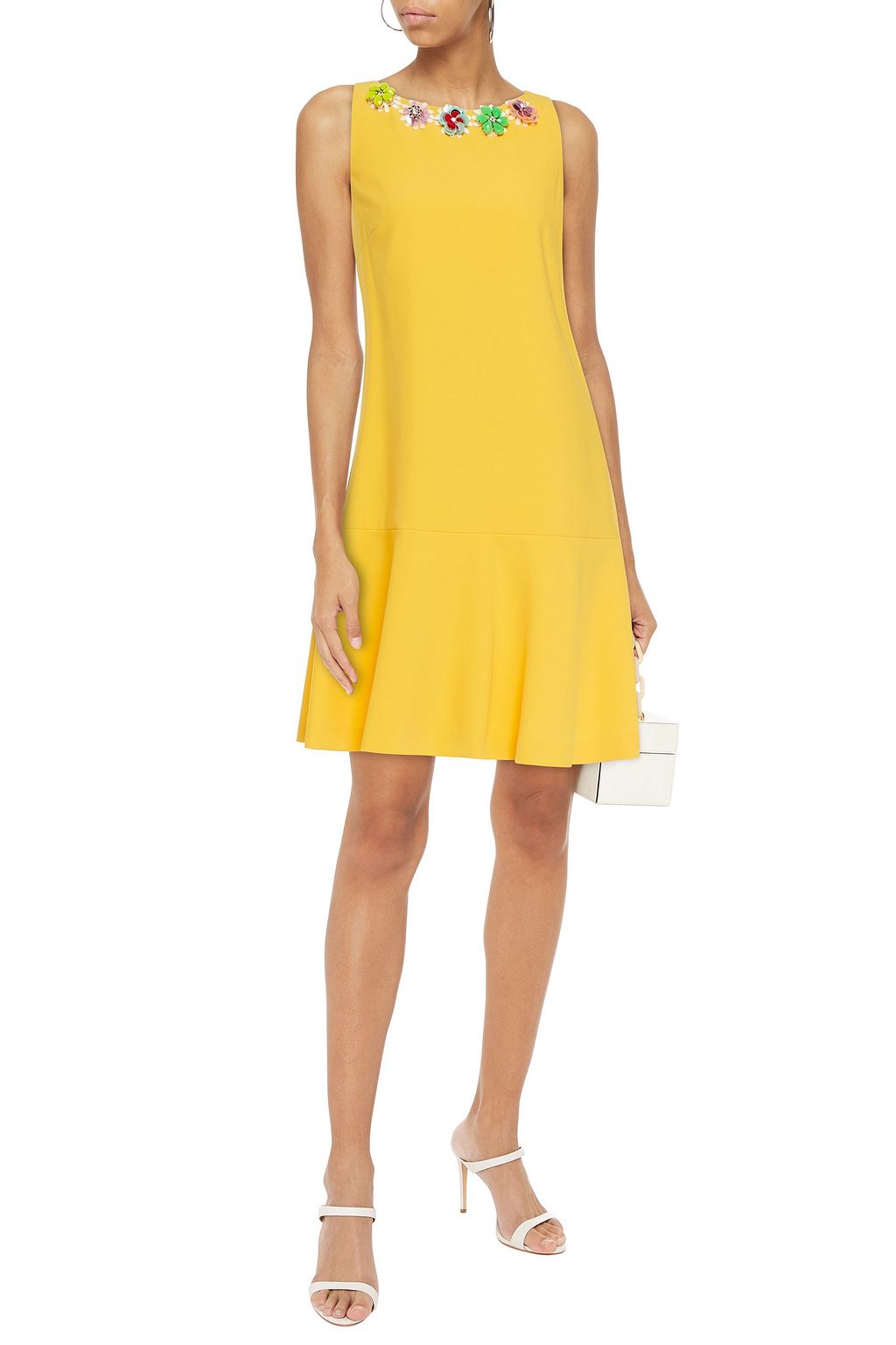 BOUTIQUE MOSCHINO Fluted floral-appliquéd crepe mini dress
