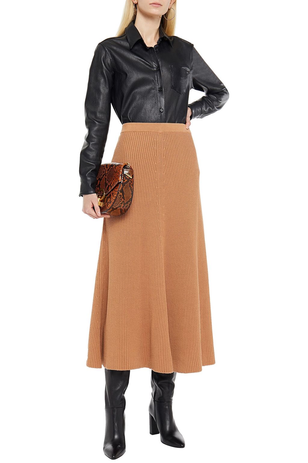 JOSEPH Ribbed cotton midi skirt