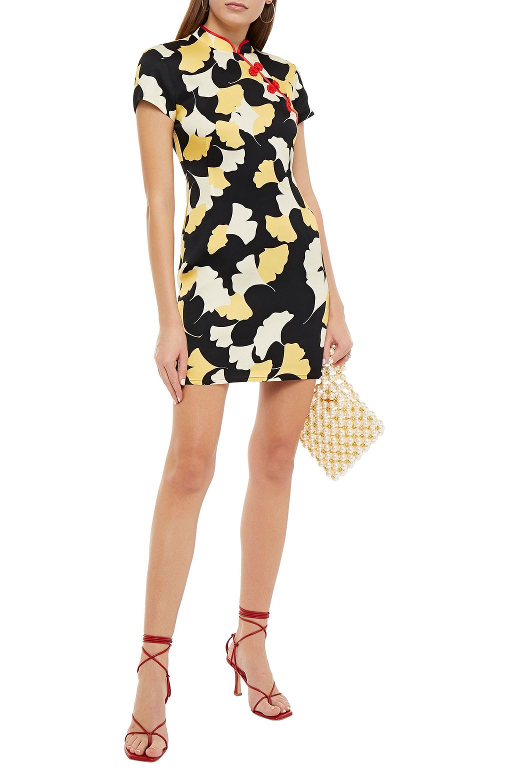 DE LA VALI Suki appliquéd printed satin mini dress