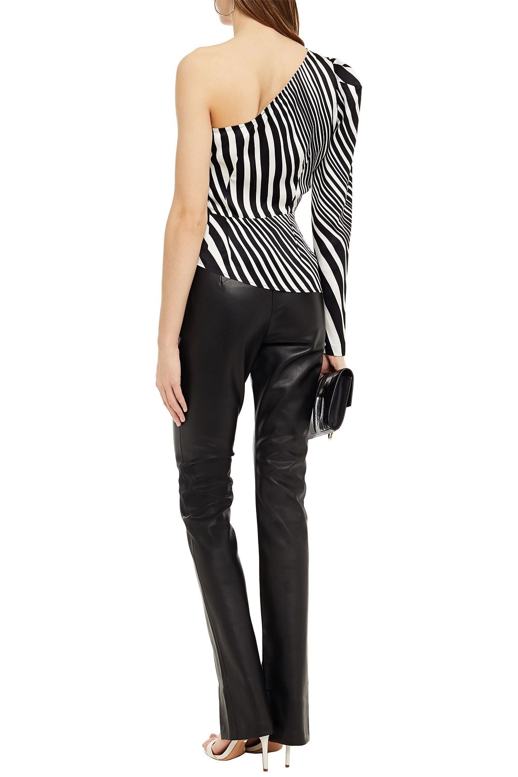 DE LA VALI Alabama one-sleeve striped satin peplum top
