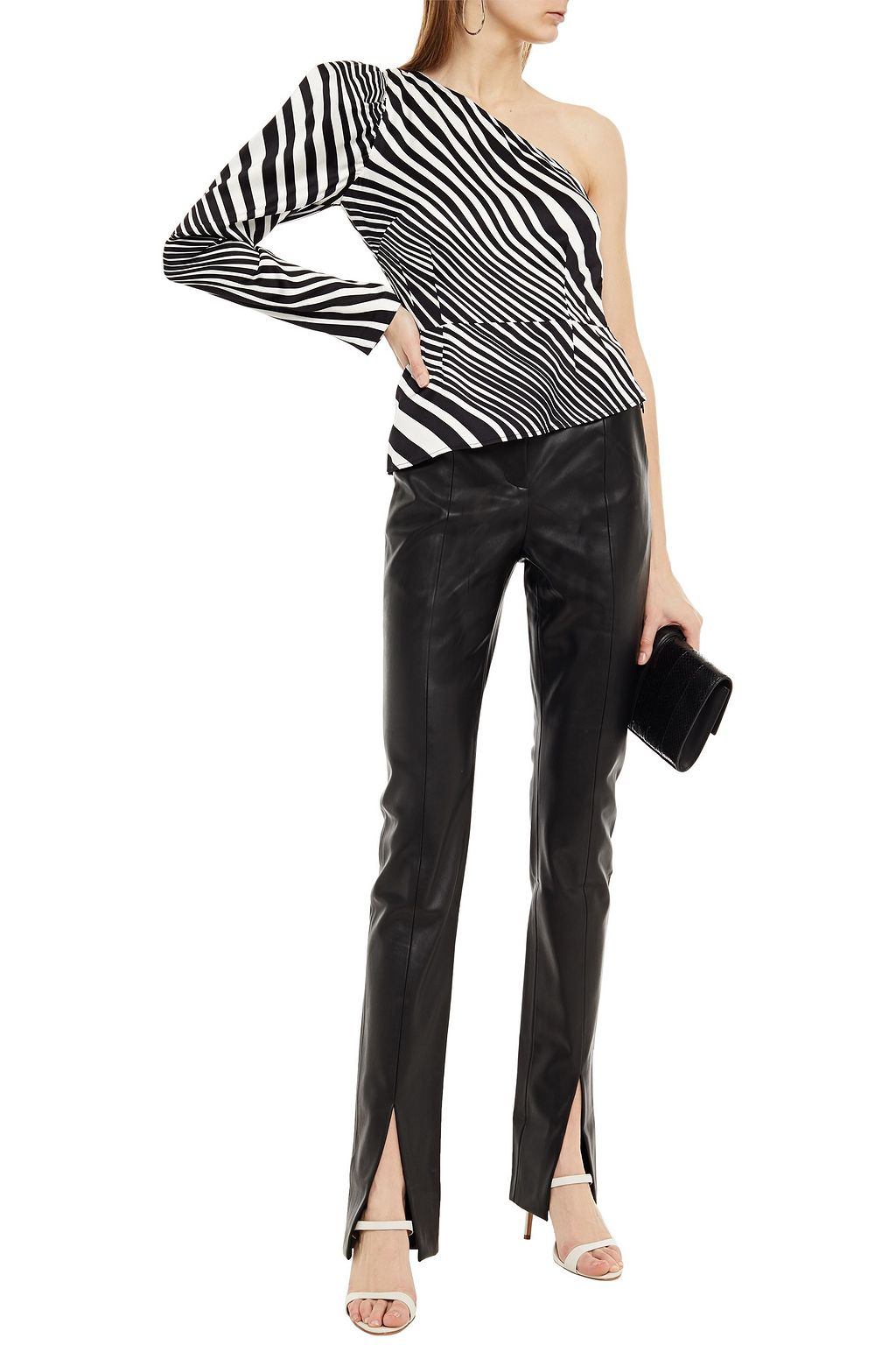 DE LA VALI Alabama one-sleeve striped satin peplum top