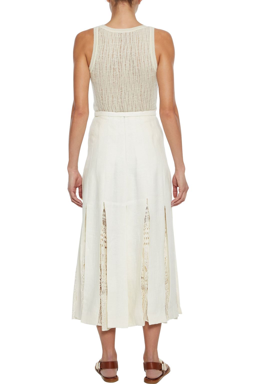 GABRIELA HEARST Pleated crochet-paneled hemp midi skirt