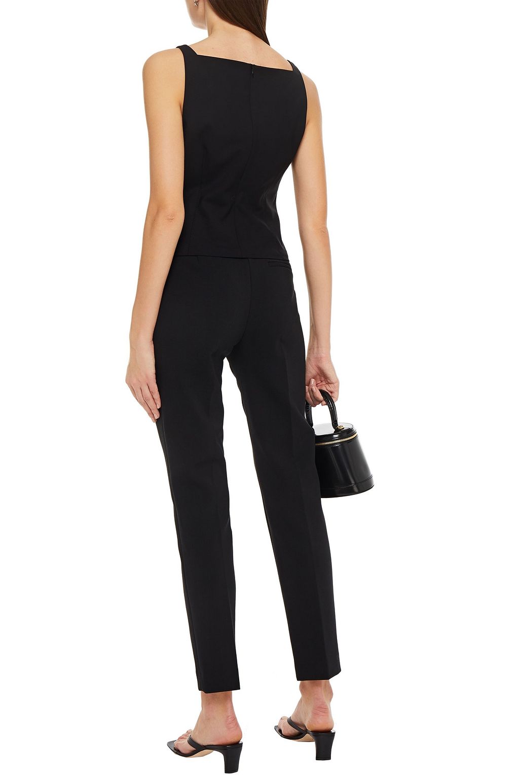 THEORY Satin-trimmed grain de poudre tapered pants