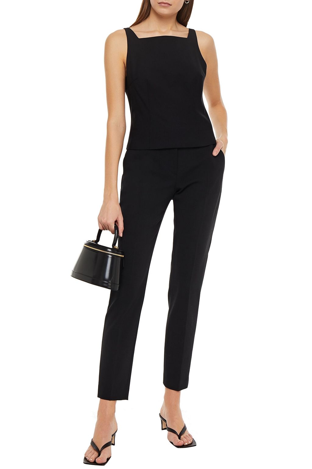 THEORY Satin-trimmed grain de poudre tapered pants