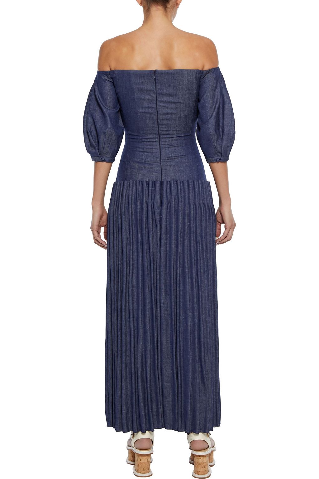 GABRIELA HEARST Gala off-the-shoulder pleated wool, silk and linen-blend twill maxi dress