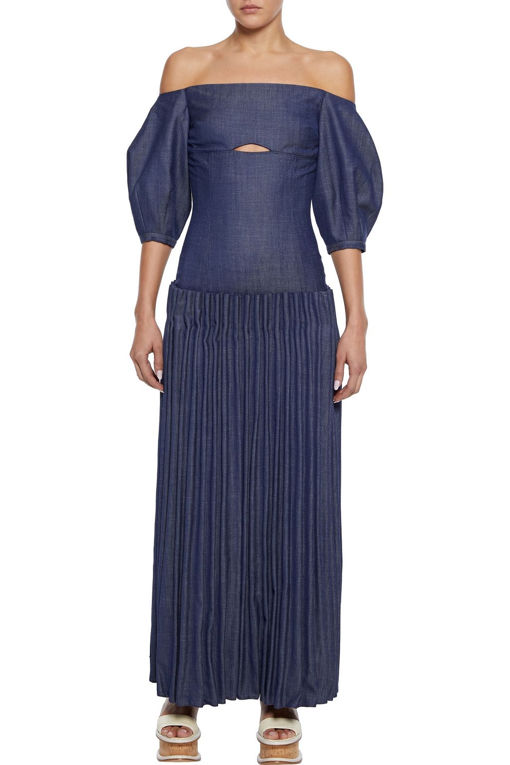 GABRIELA HEARST Gala off-the-shoulder pleated wool, silk and linen-blend twill maxi dress