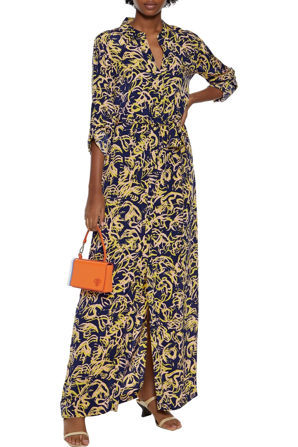 DIANE VON FURSTENBERG Amina belted printed silk crepe de chine maxi shirt dress