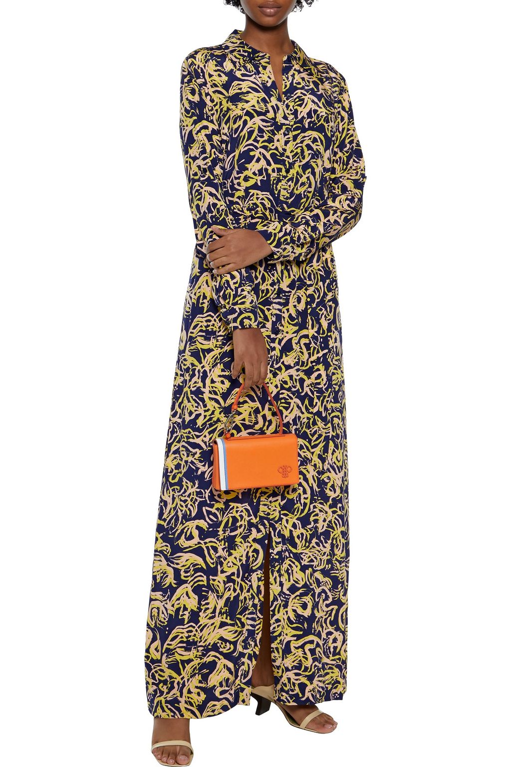 DIANE VON FURSTENBERG Amina belted printed silk crepe de chine maxi shirt dress