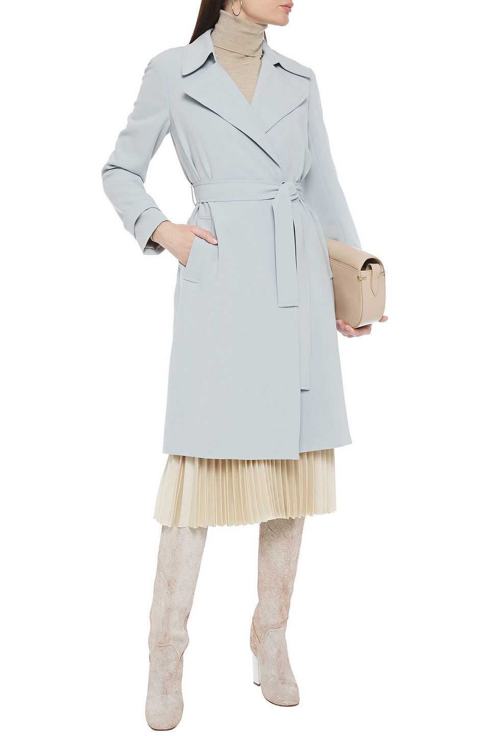 THEORY OAKLANE BELTED CREPE TRENCH COAT,3074457345624480254