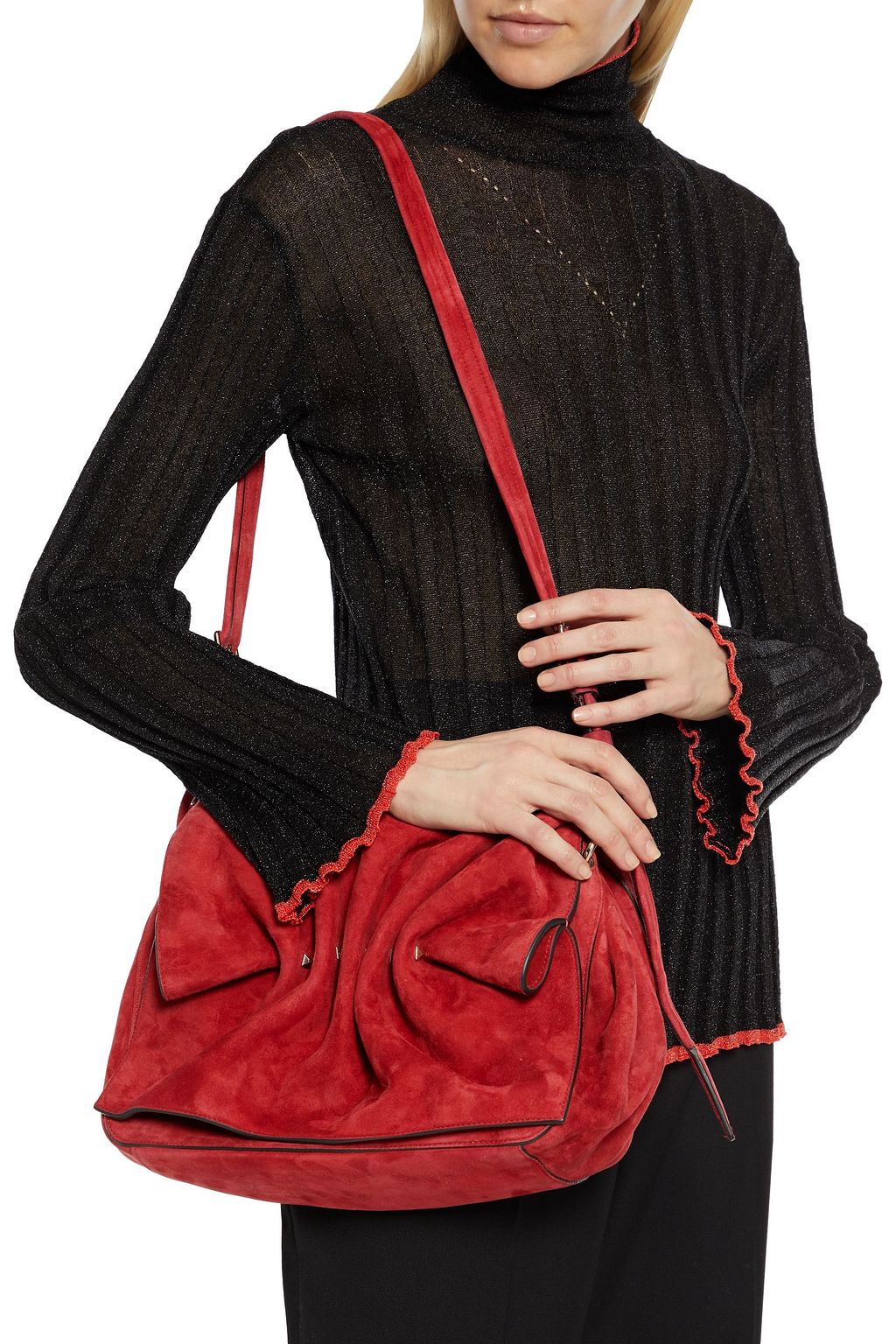 VALENTINO GARAVANI Bloomy gathered suede shoulder bag