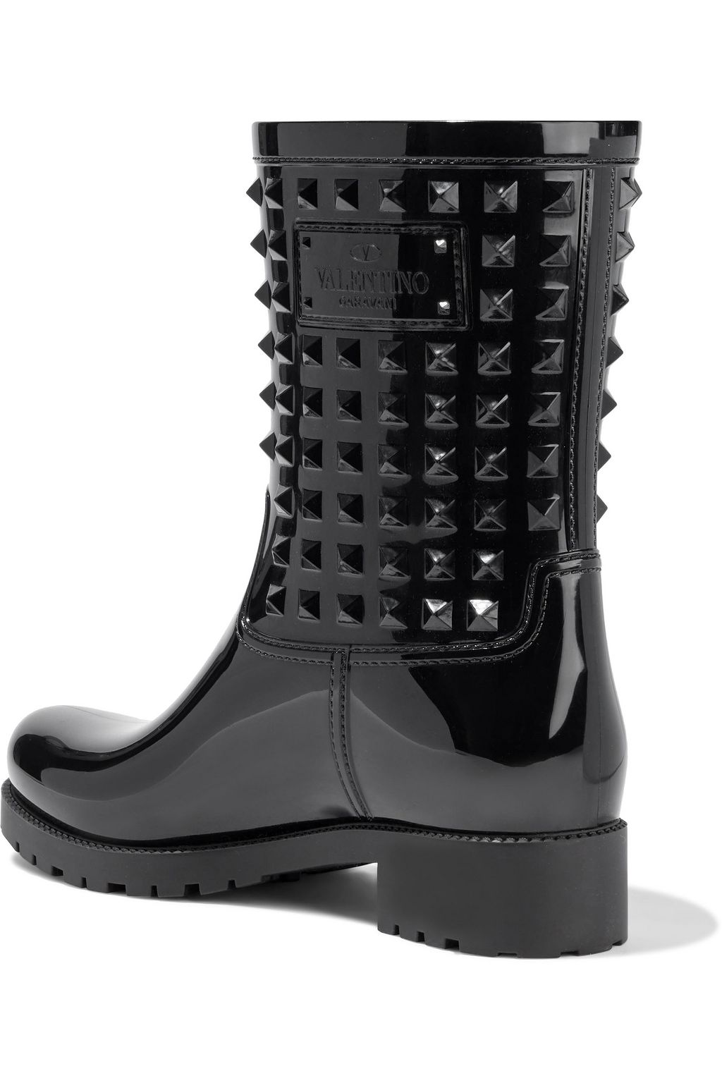 VALENTINO GARAVANI Rockstud glossed-rubber rain boots | THE OUTNET