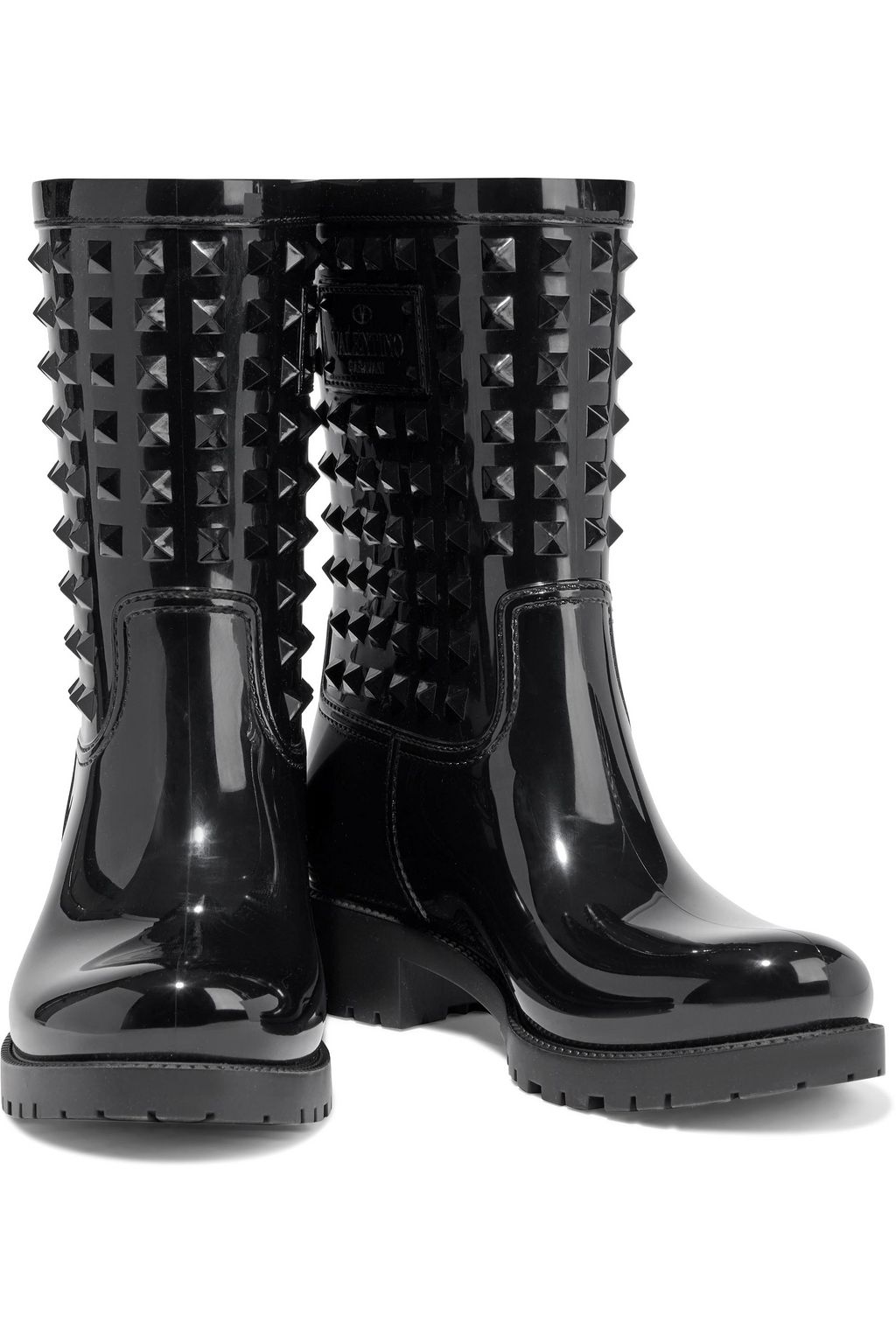 VALENTINO GARAVANI Rockstud glossed-rubber rain boots