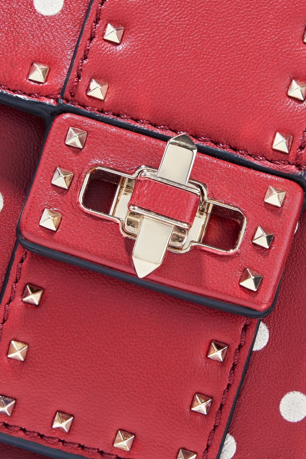 VALENTINO GARAVANI Rockstud ruffle-trimmed polka-dot leather shoulder bag
