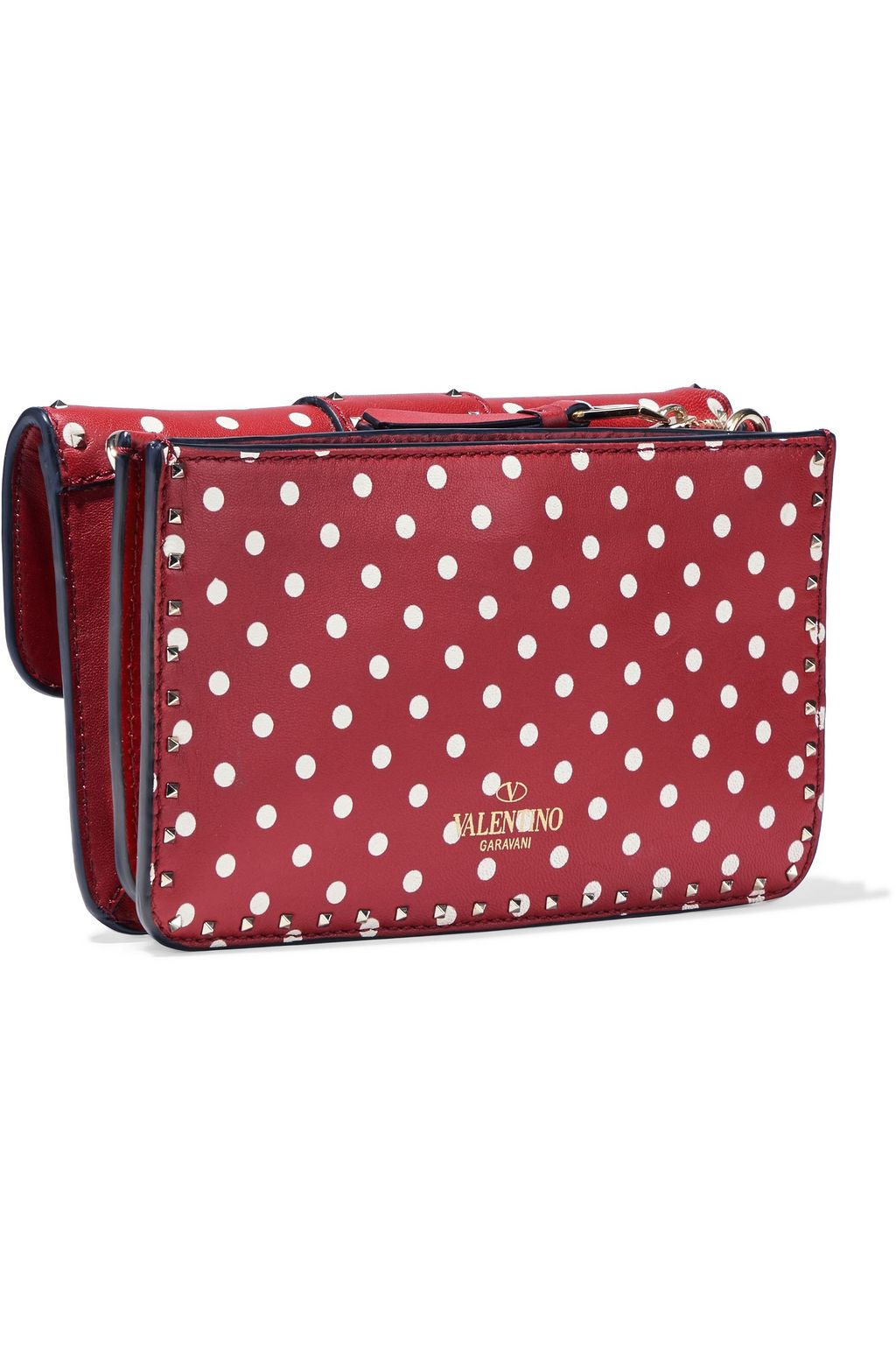 VALENTINO GARAVANI Rockstud ruffle-trimmed polka-dot leather shoulder bag