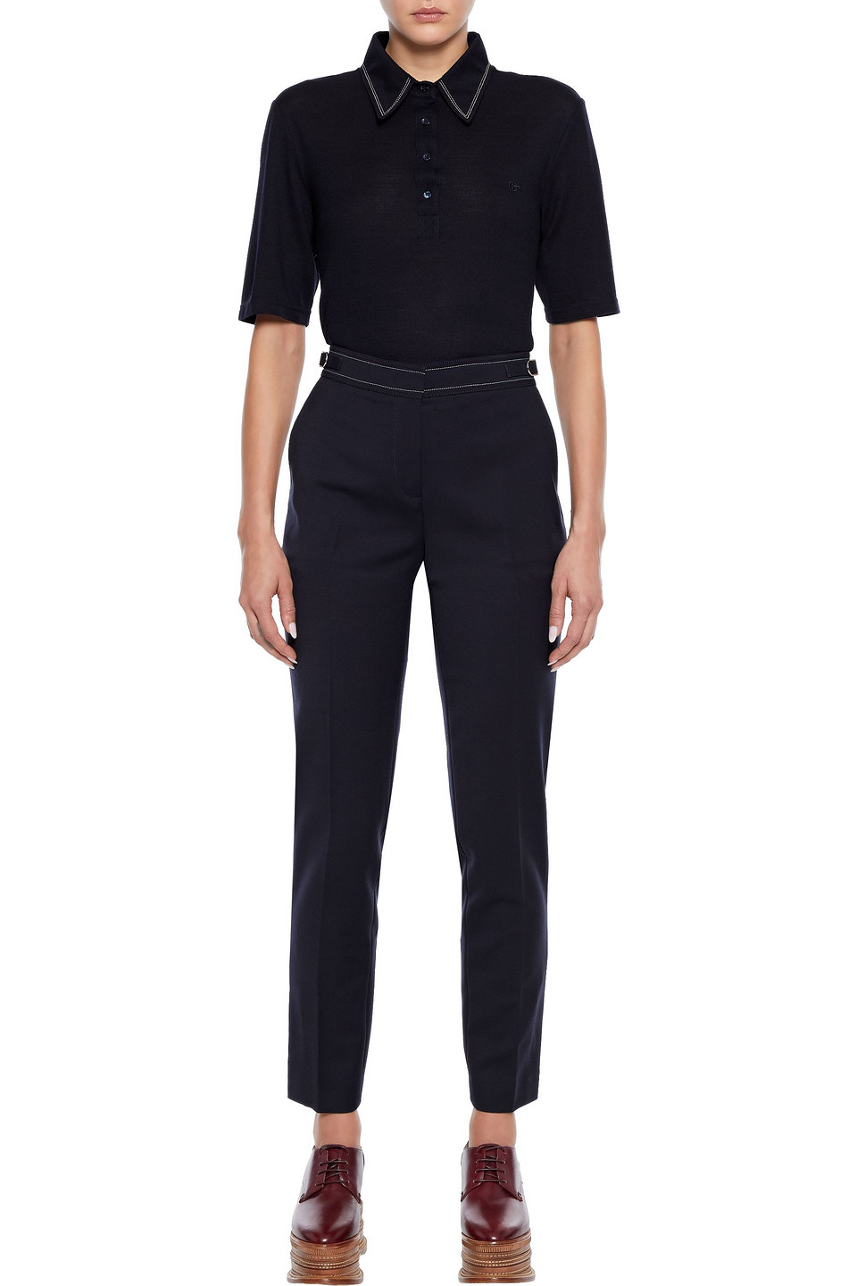 Gabriela Hearst Wool And Silk-blend Piqué Polo Shirt In Midnight Blue