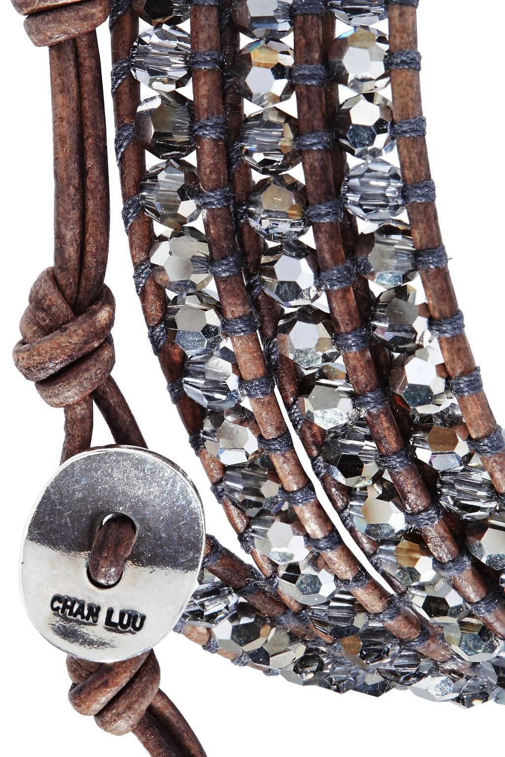 CHAN LUU Silver-tone, leather and crystal wrap bracelet