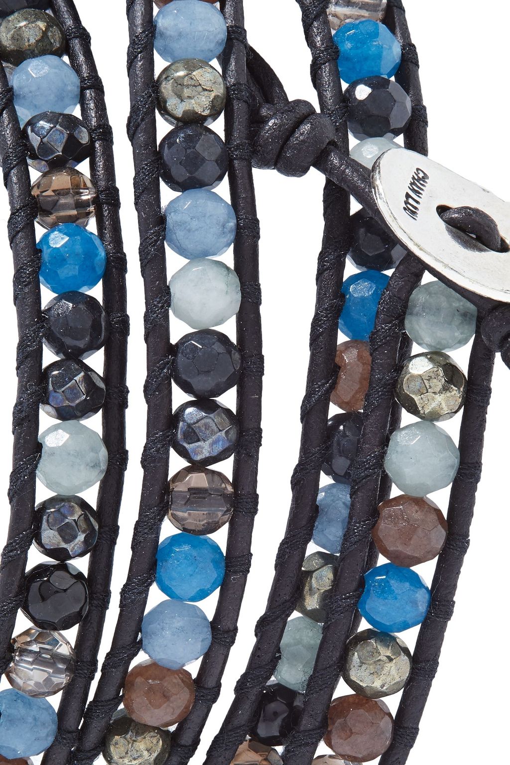 CHAN LUU Leather and silver-tone multi-stone wrap bracelet