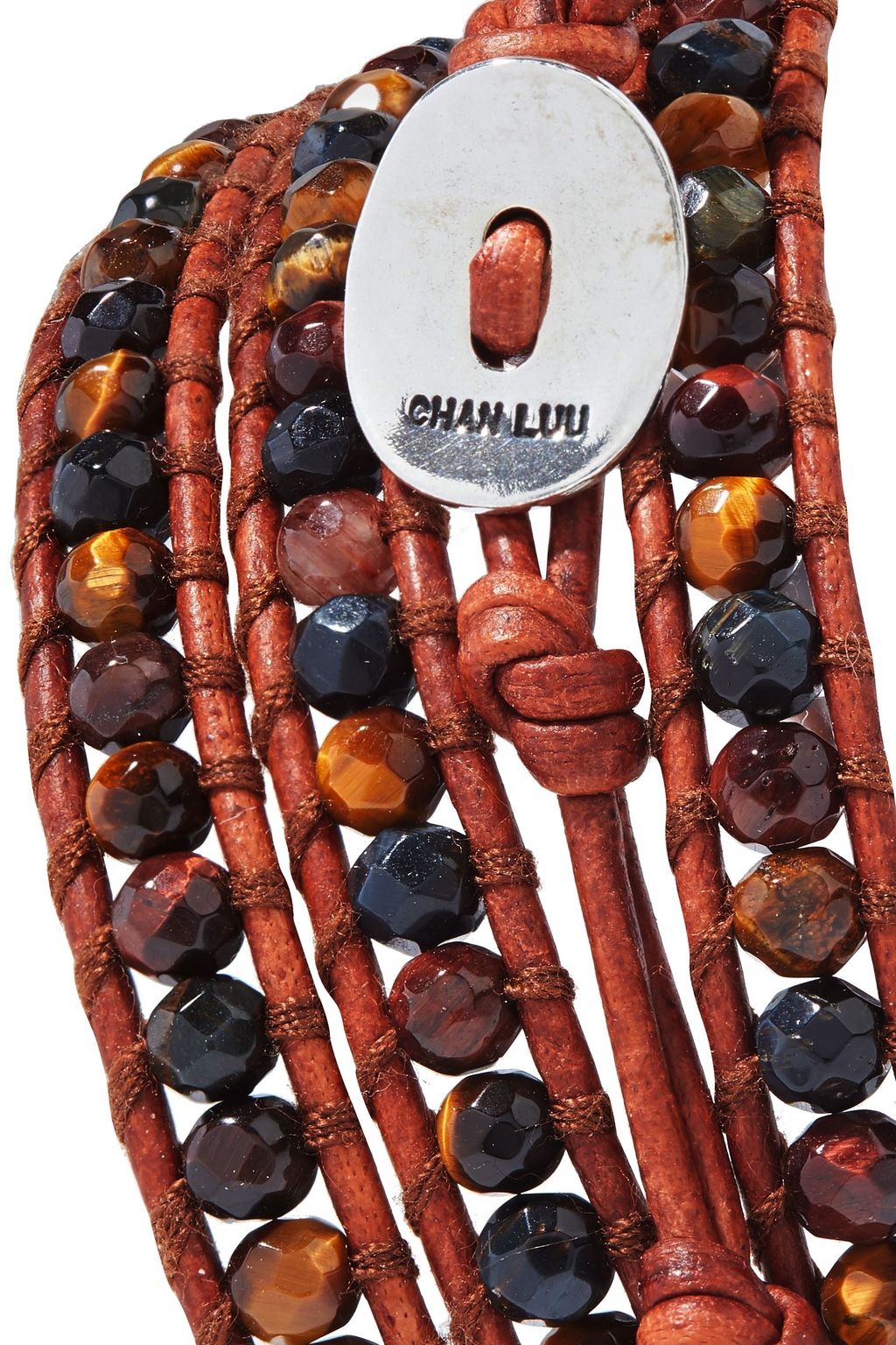 CHAN LUU Leather and silver-tone multi-stone wrap bracelet