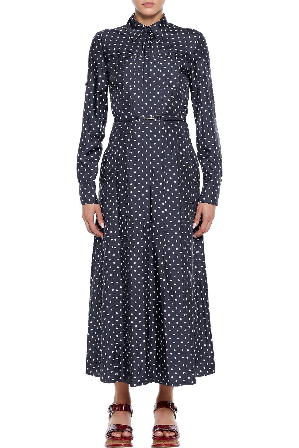 GABRIELA HEARST Descartes belted polka-dot silk-twill midi shirt dress