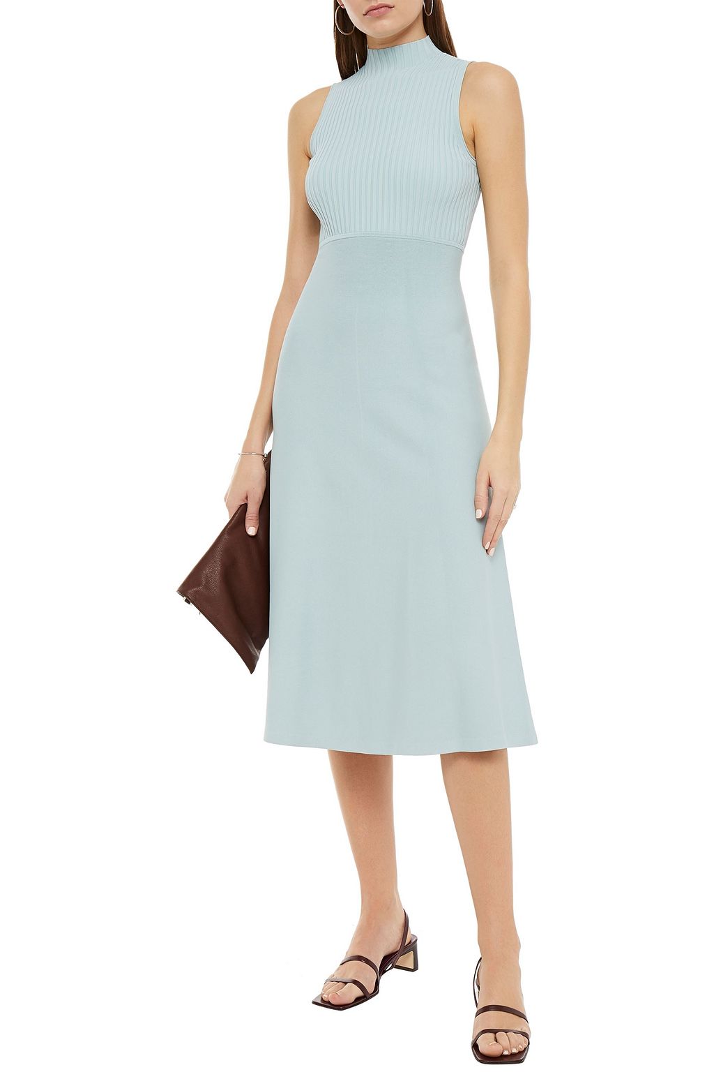 THEORY Paneled ribbed and stretch-knit midi dress