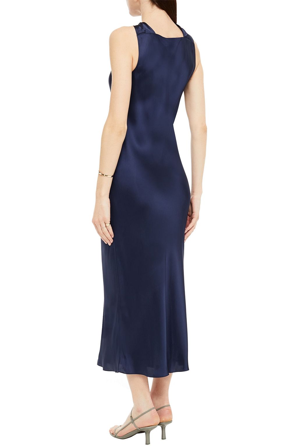 Navy Twist-front satin-twill midi dress | Sale up to 70% off | THE OUTNET | THEORY | THE OUTNET