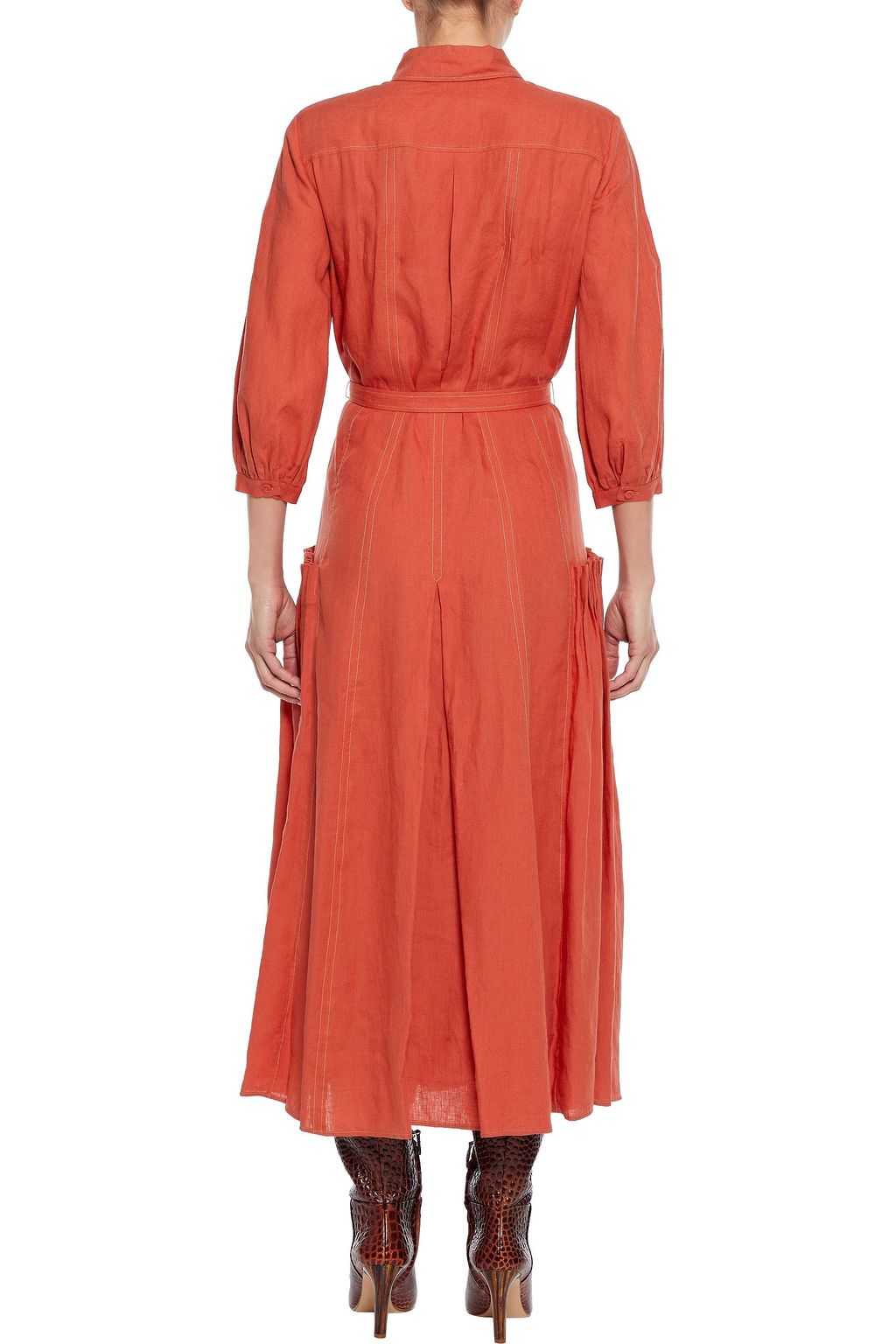 GABRIELA HEARST Woodward belted pleated linen midi shirt dress