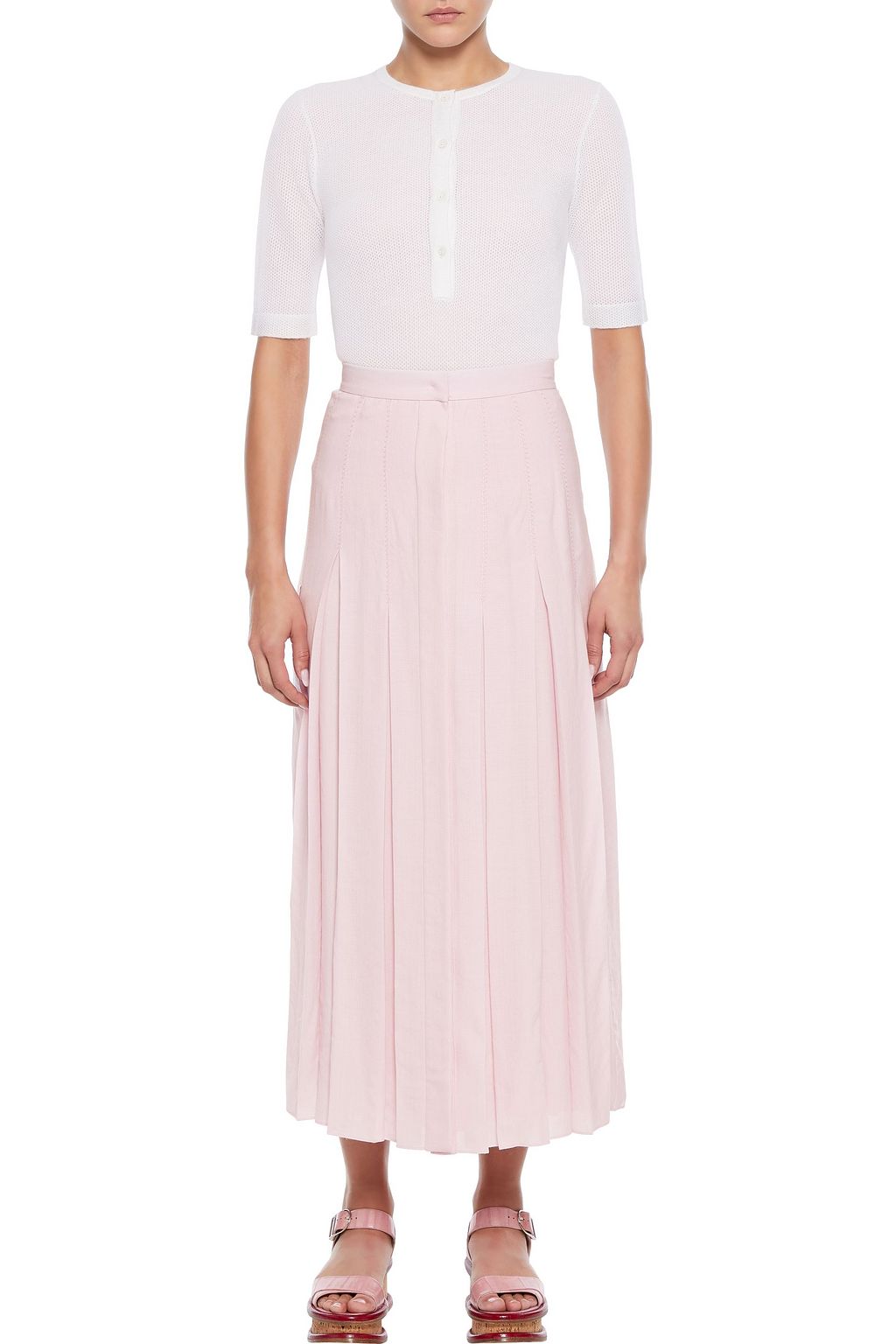 GABRIELA HEARST Joanne pleated wool and cashmere-blend gauze midi skirt