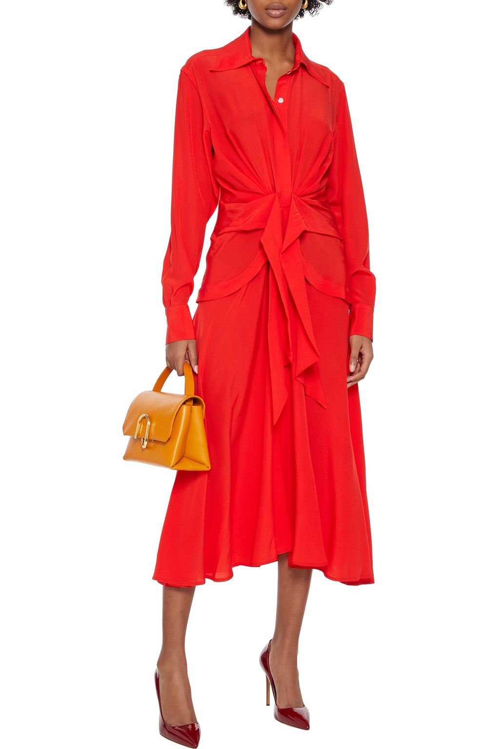 VICTORIA BECKHAM Tie-front silk crepe de chine midi shirt dress