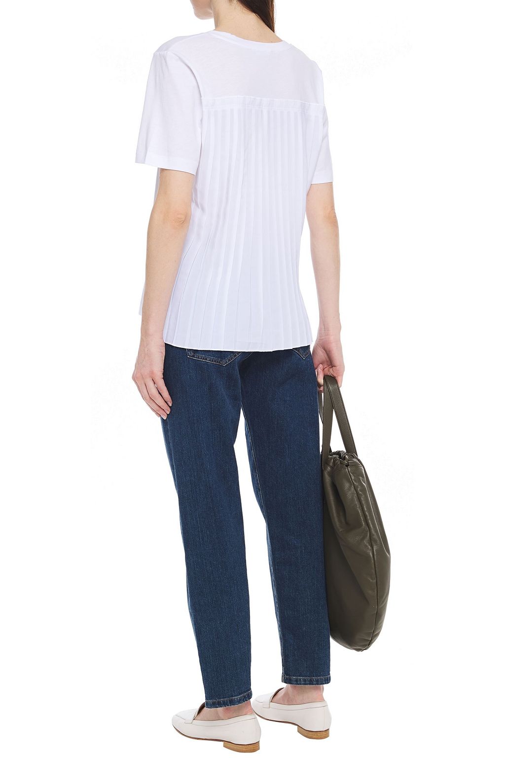 7 FOR ALL MANKIND Paneled pleated cotton and modal-blend T-shirt