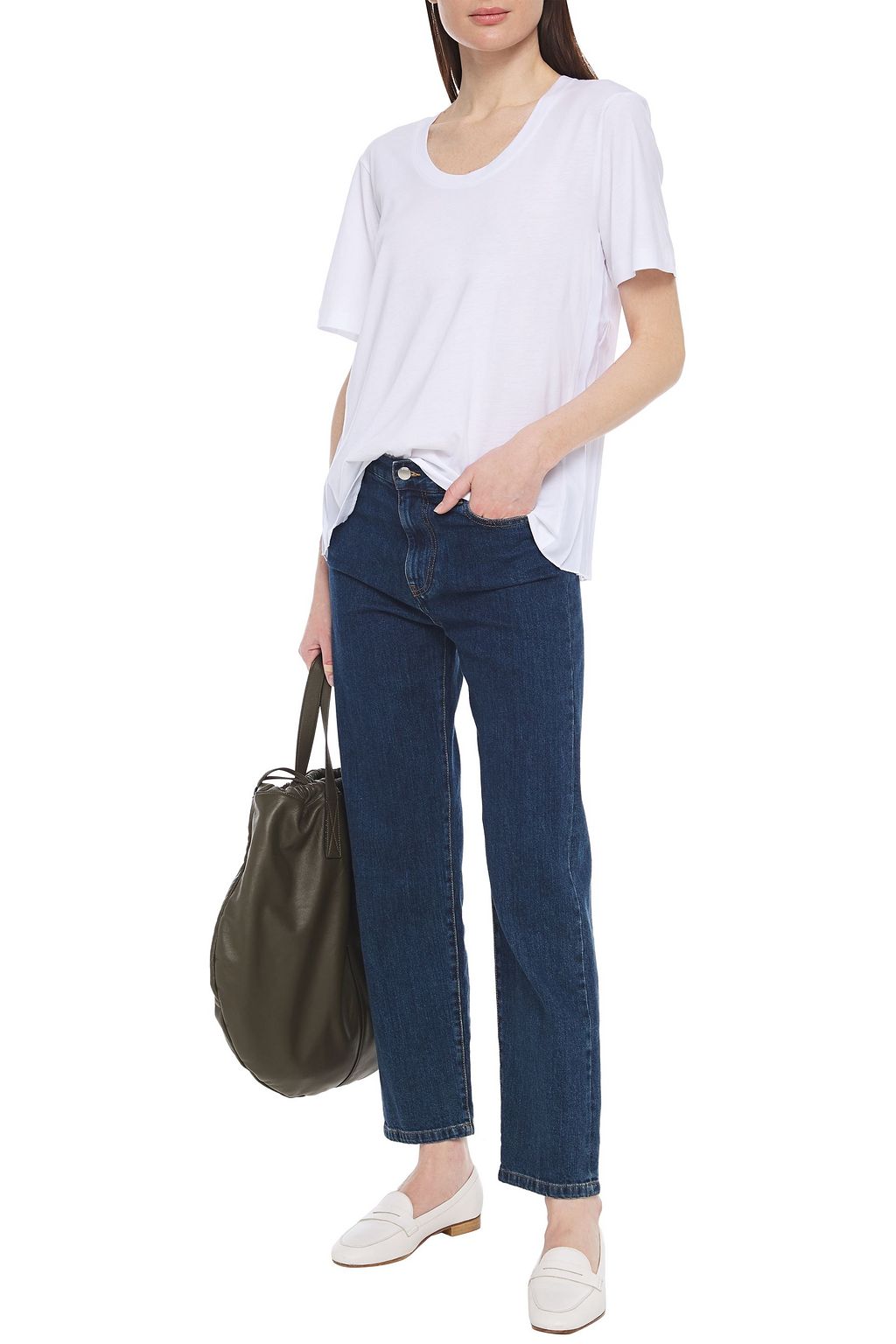 7 FOR ALL MANKIND Paneled pleated cotton and modal-blend T-shirt