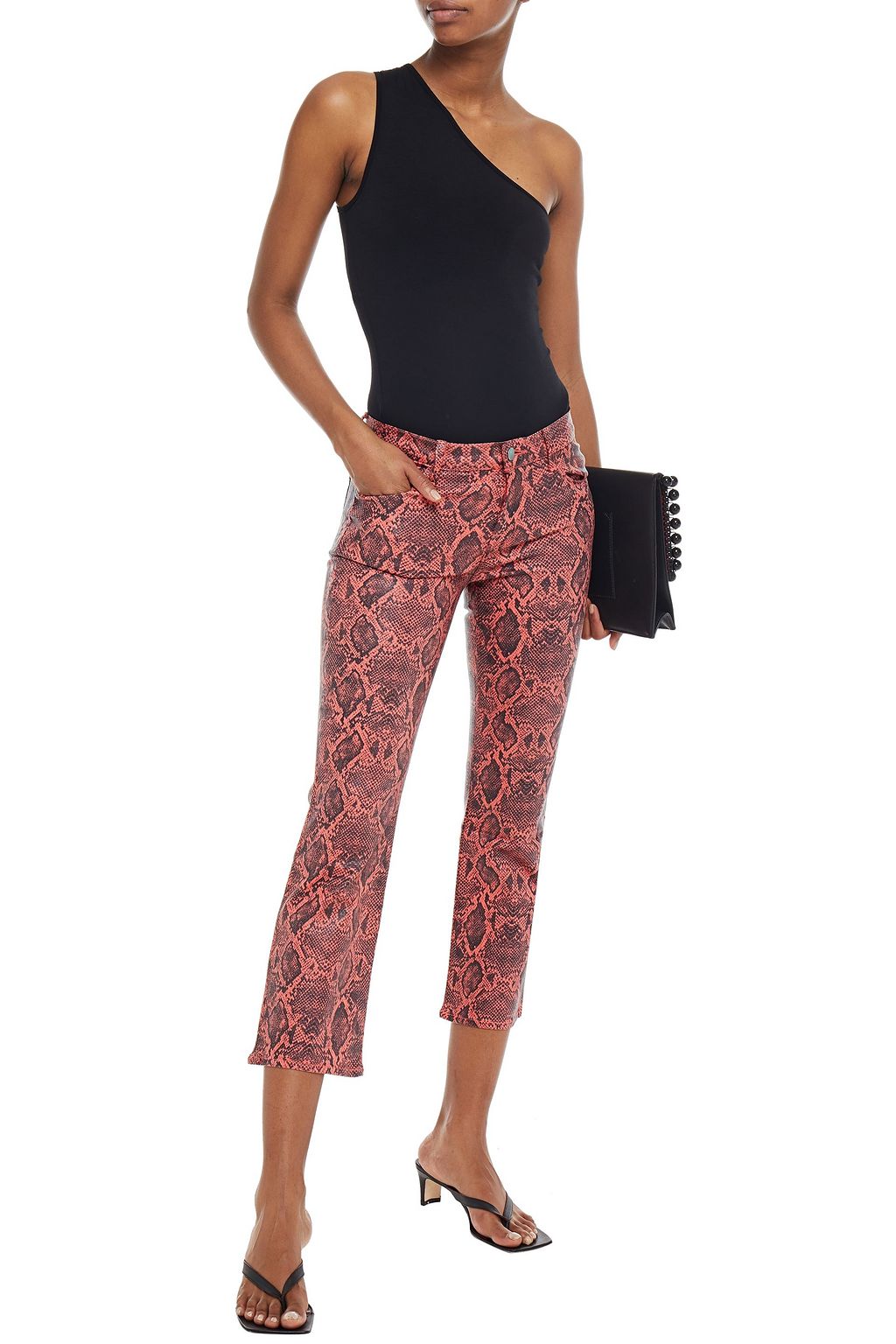 J BRAND Coated snake-print mid-rise bootcut jeans