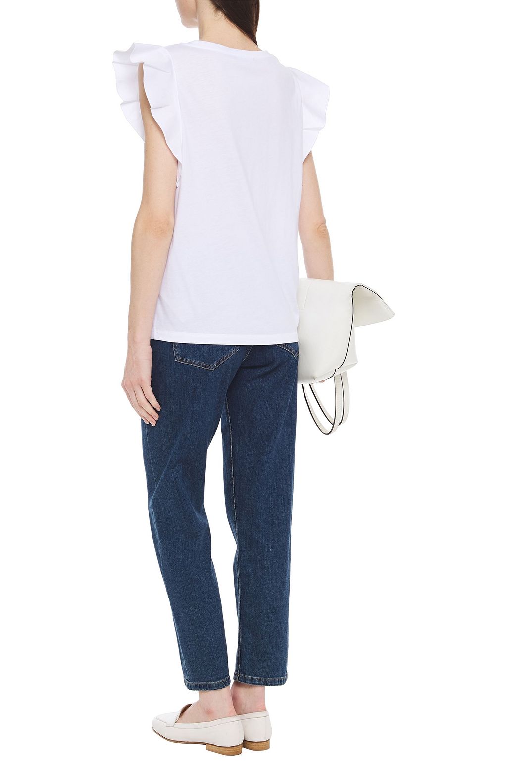 7 FOR ALL MANKIND Ruffled poplin-trimmed cotton and modal-blend top